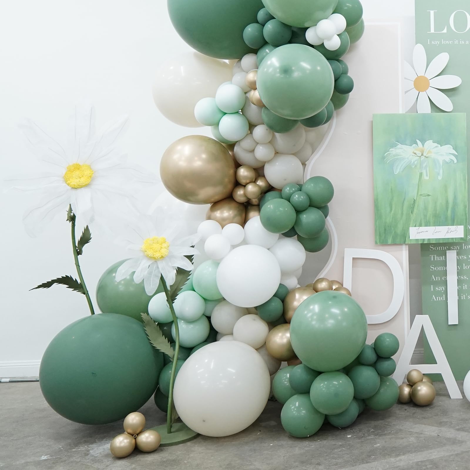 PartyWoo 140 pcs Olive Green Balloon Arch Kit, Sage Balloon Garland With Cream White, Metallic Gold, Retro Green Balloons for Birthday, Baby Shower, Wedding