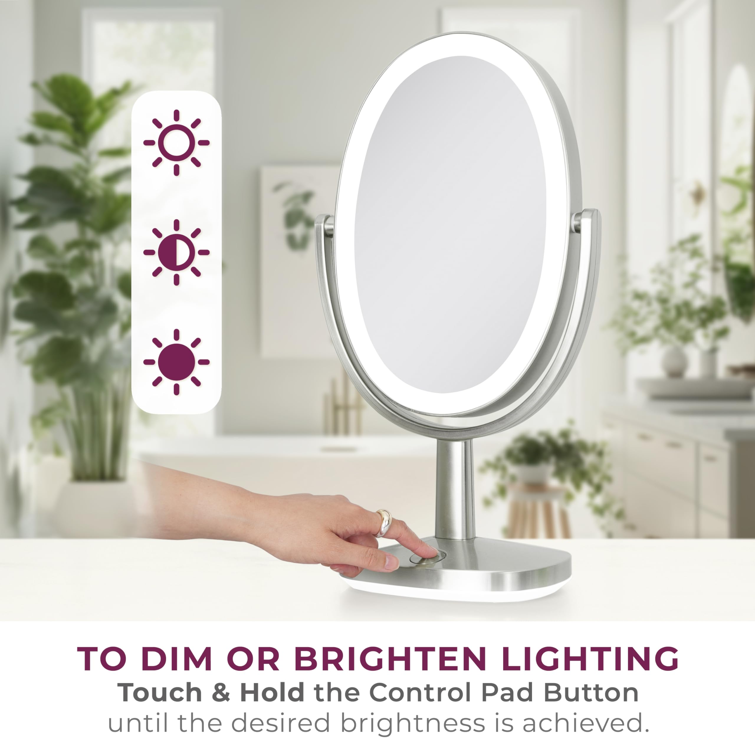 Zadro Newport 10" by 18" Oval LED Lighted Makeup Mirror with Magnification 5X/1X Touch Control Makeup Mirror with Lights