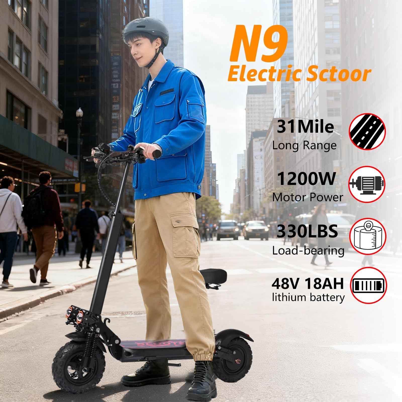 Electric Scooter Adults, 34 Mph Max Speed, 11" Off-Road Tires,48V 18AH Big Battery, 31 Miles Long Range, 1200W Motor, Dual Braking System,Folding Commuter E Scooter