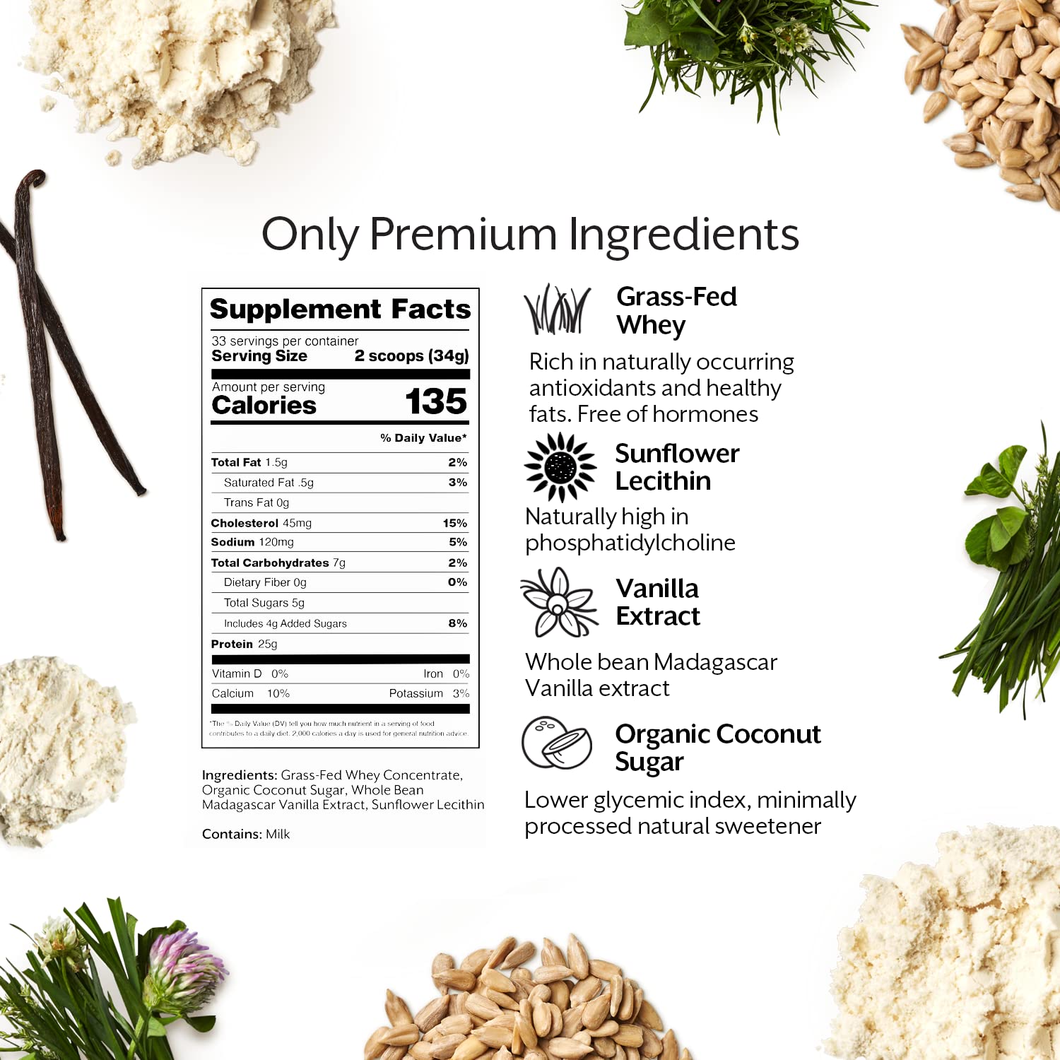 Promix Whey Protein Powder, Vanilla - 2.5lb Bulk - Grass-Fed & 100% All Natural - Post Workout Fitness & Nutrition Shakes, Smoothies, Baking & Cooking Recipes - Gluten-Free & Keto-Friendly