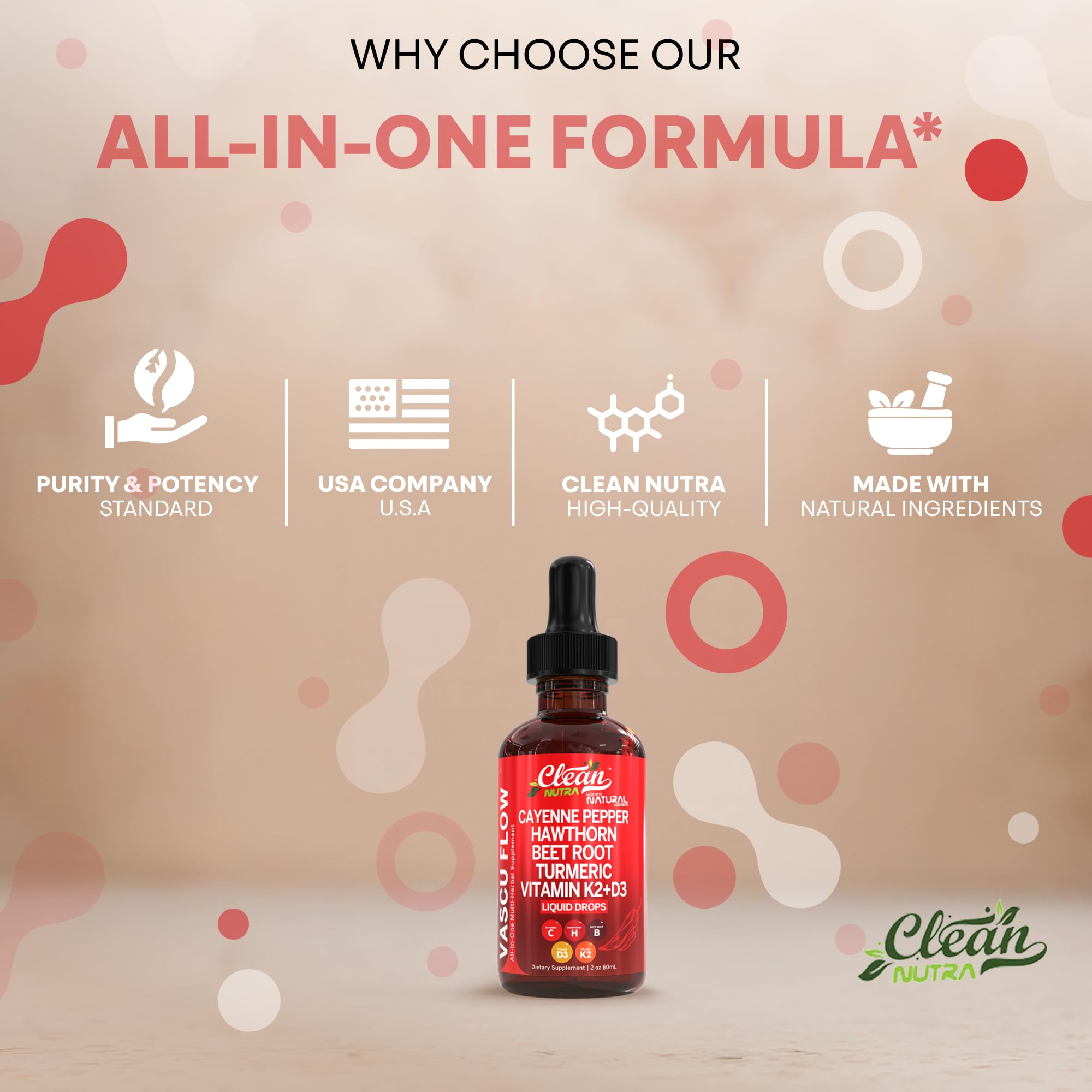 Clean Nutra Cayenne Pepper Drops Supplement Liquid + Hawthorn Berry, Vitamin D3 K2 Beet Root Powder, Ceylon Cinnamon, Turmeric Curcumin, Organic Panax Ginseng, Berberine Extract 1 Pack