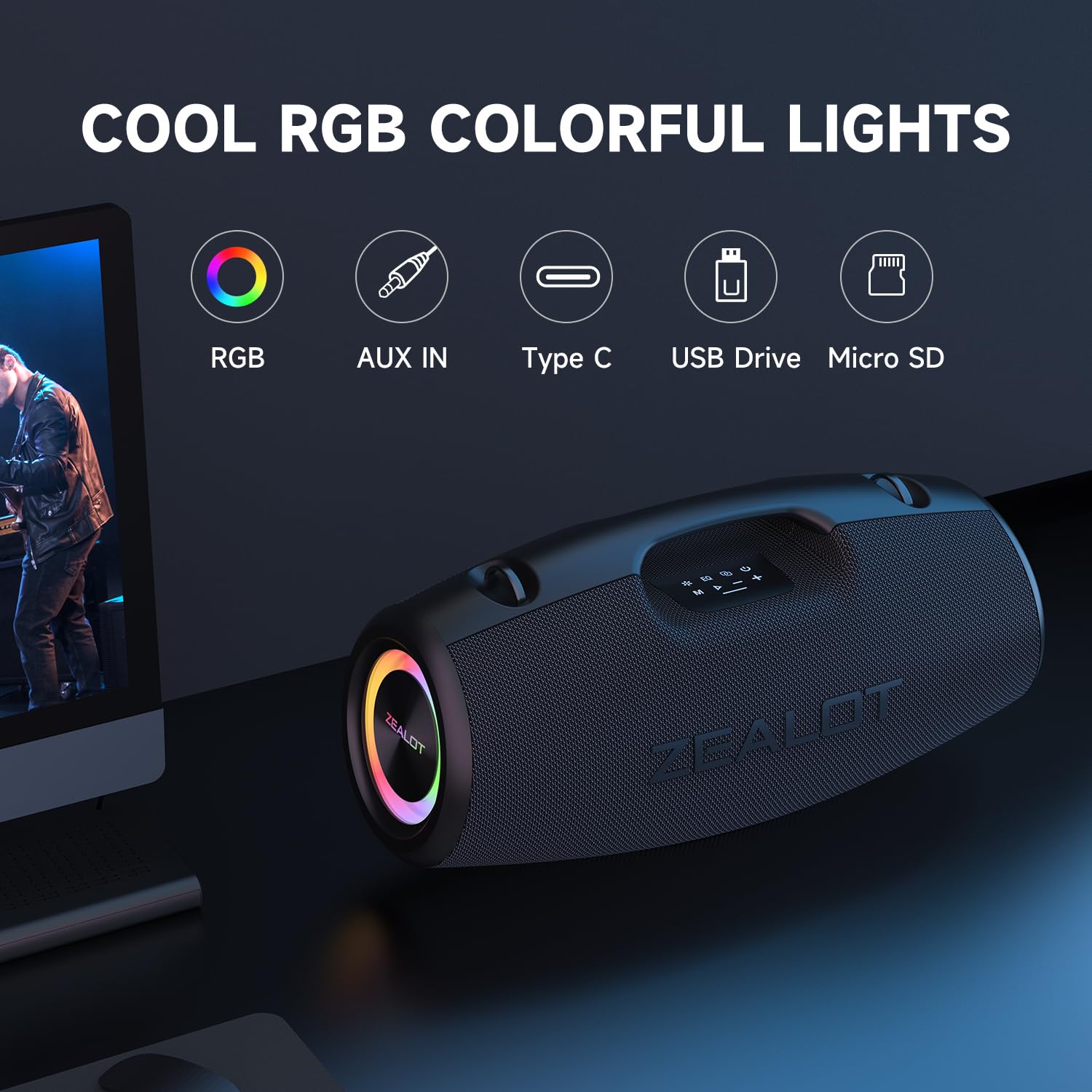 ZEALOT Bluetooth Speaker, Bluetooth Speaker,120W Portable Speaker with Booming Bass,IP67 Waterproof Speaker with LED Light, PowerBank,Bluetooth 5.2,Outdoor Speakers for Camping,Beach,Gifts