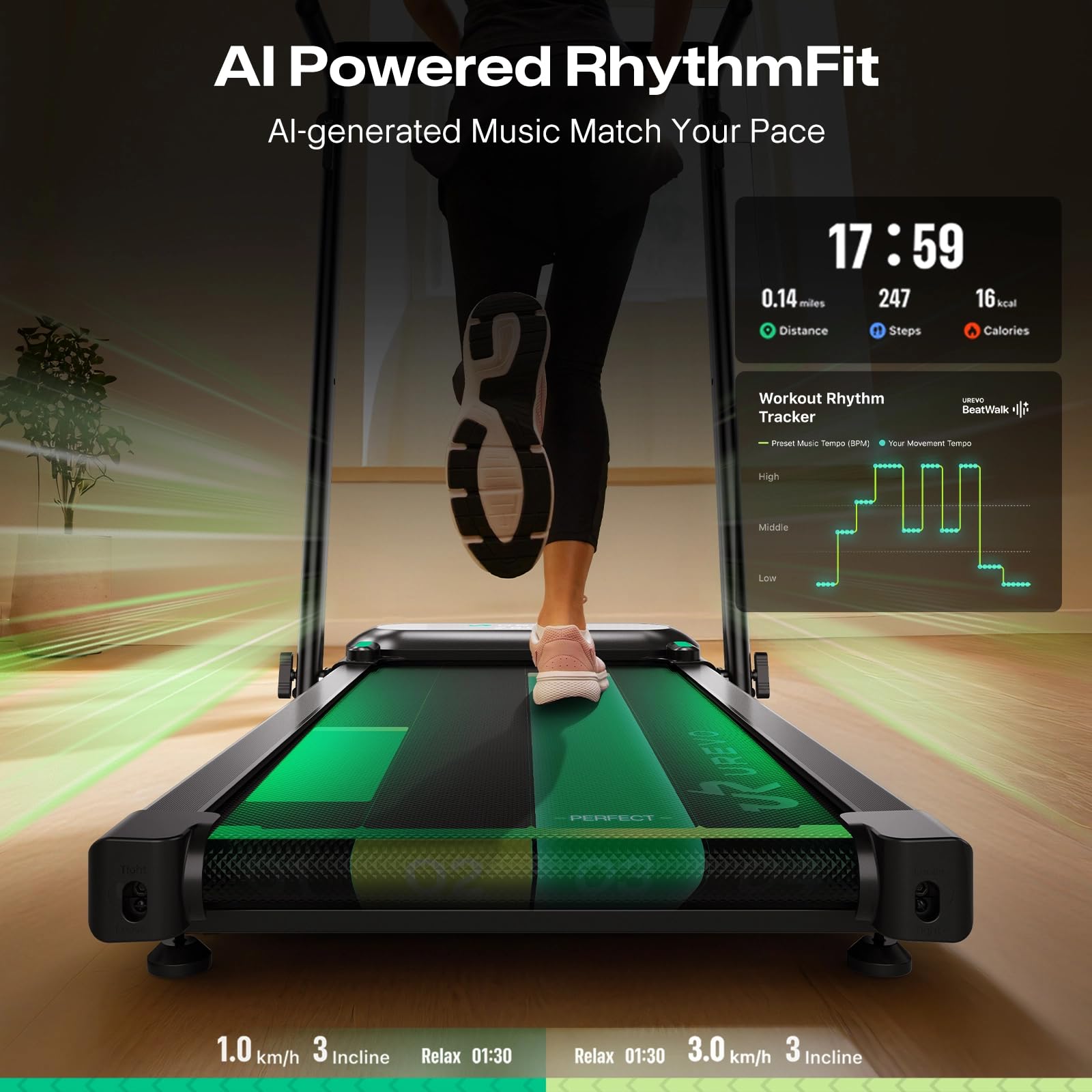UREVO Foldimix 5L Treadmills for Home, Dual Brushless Motorized 3.0HP ,9% Auto Incline Walking Pad with Adjustable Handle Bar, Multi-Functional, 14-Point Shock Absorption, Standing Desk Treadmill