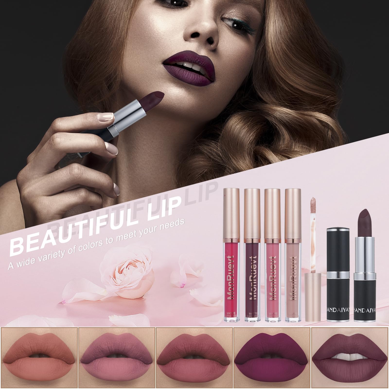 All in One Makeup Kit Makeup Kit for Women Full Kit Multipurpose Makeup ,eyeshadow、 liquid foundation,Loose powder,Eyebrow pencil,4-color lip gloss set