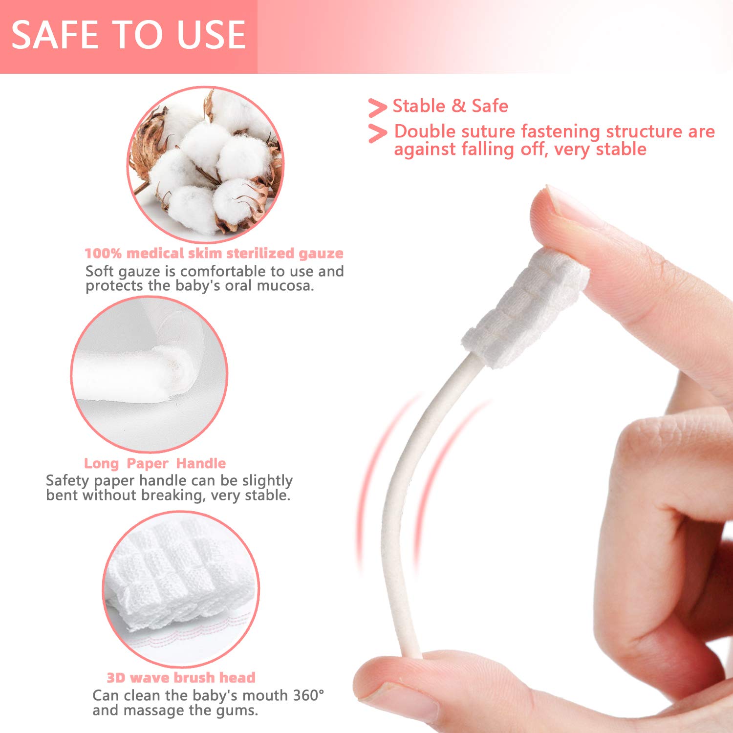 EASICUTI Tongue Cleaner, Toothbrush, 42Pcs Disposable Infant Clean Baby Mouth,Gauze Gum Cleaner Oral Cleaning Stick Dental Care for 0-36 Month Baby+Free 1 Finger