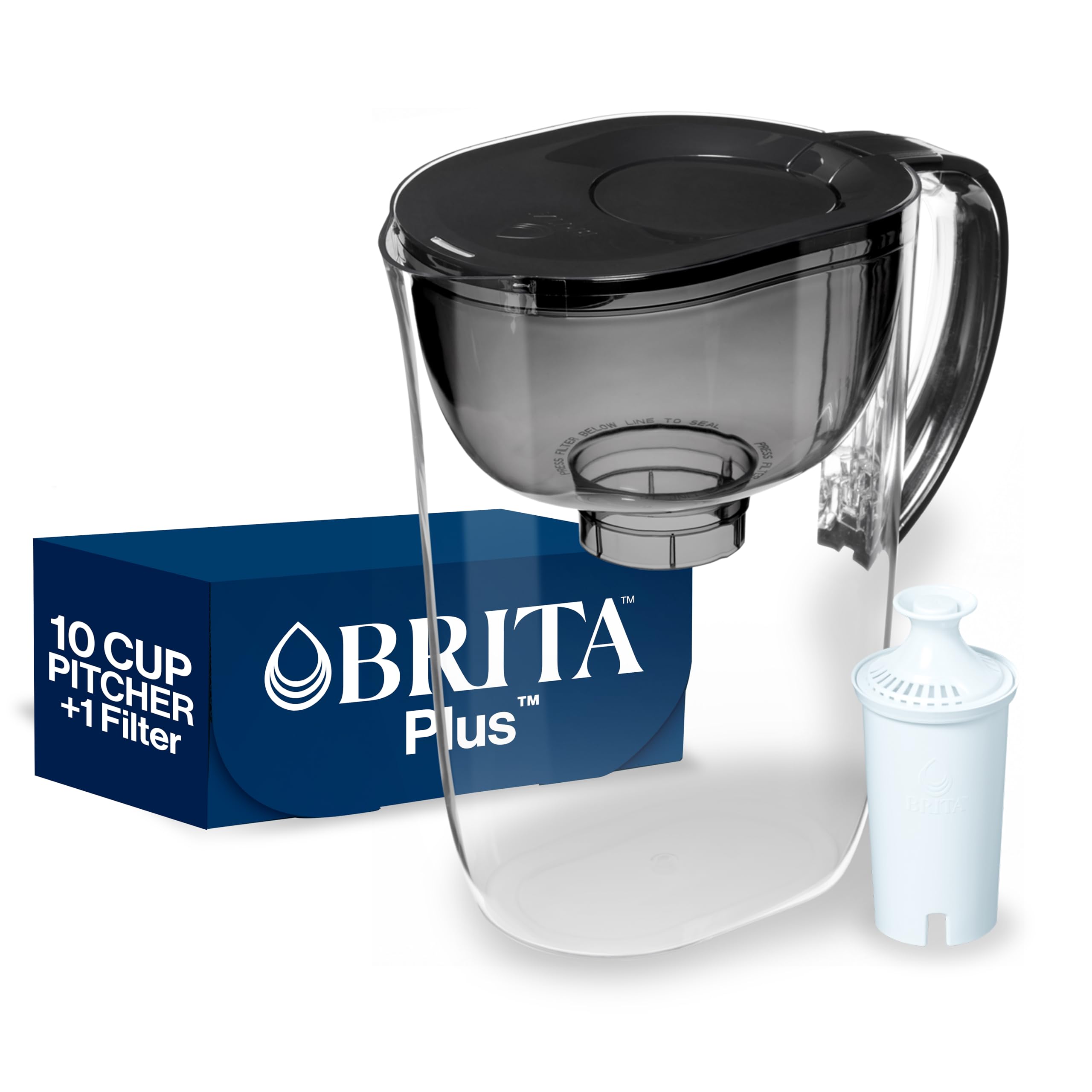 Britaâ„¢ Large 10 Cup Pitcher - Brita Plus Filter, Everyday, Black