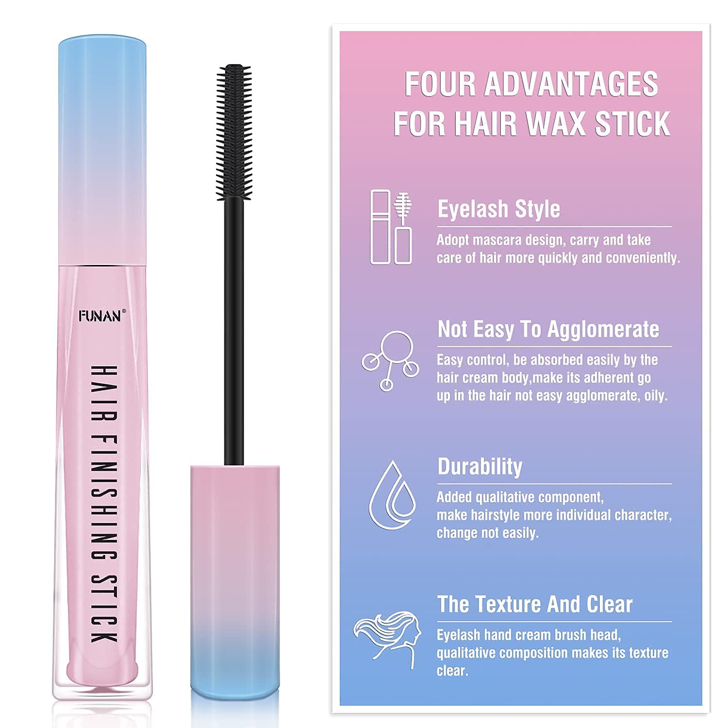 FUNAN Hair Finishing Stick 2 Pack for Small Broken Hair Cream/ Gel for Women Naturally Refreshing, Non-Greasy and Non-Sticky