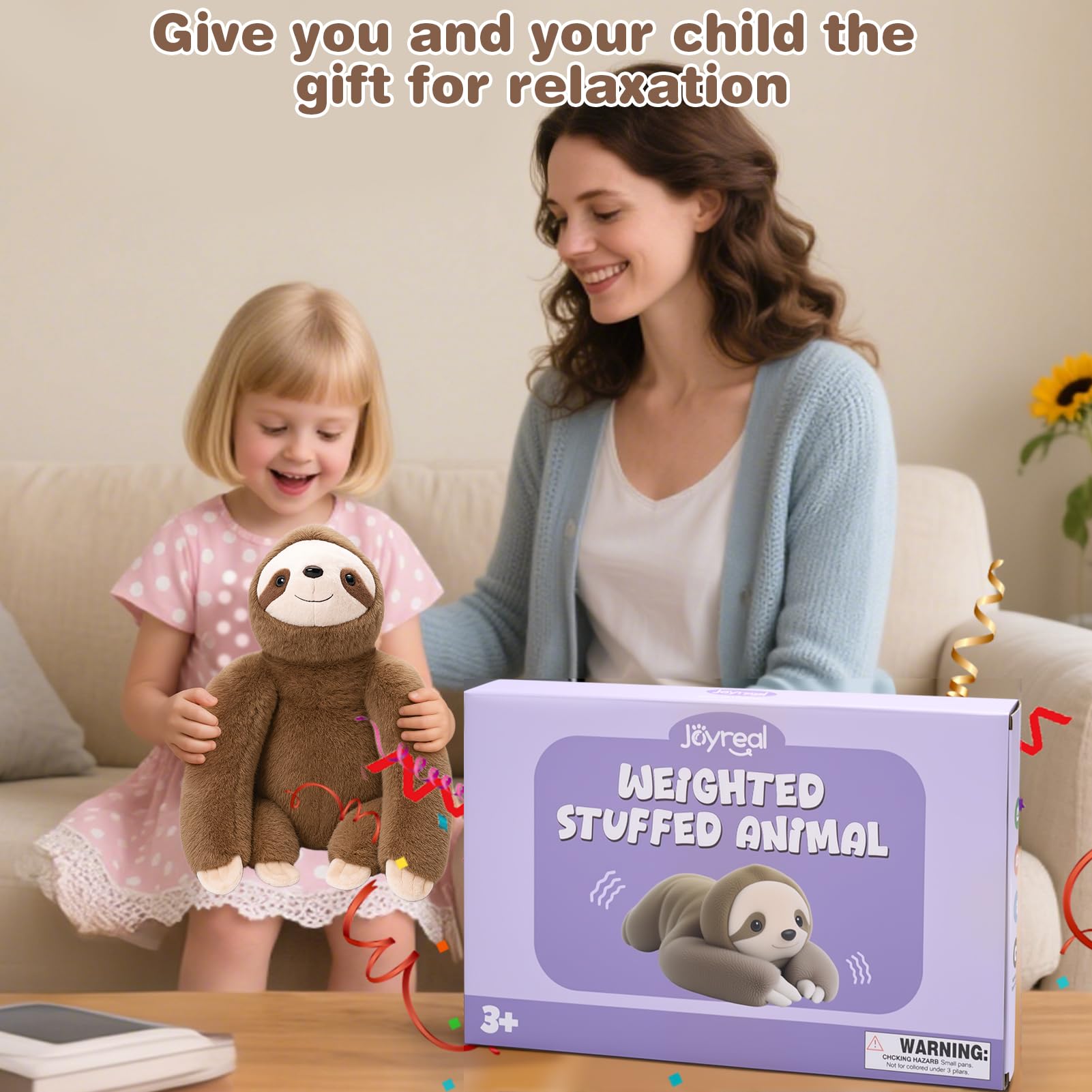 Joyreal Sloth Sensory Weighted Vibrating Pillow, Pressure Activated for Kids Adults, Plush Minky Soft Size: 11 by 21 inches Pillow Animal for Focus & Balance for Gift Birthday Autistic (Brown)