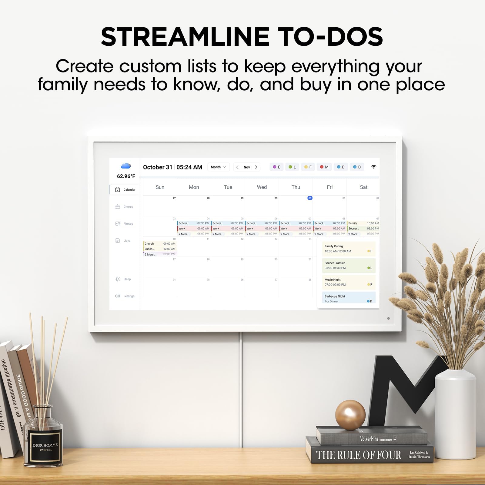 21.5 Inch Smart Digital Calendar, Wall Electronic Calendar, 1920 * 1080 IPS Full HD Touch Screen Display for Family Meal Planner Support - Streamline Household Organization, Gifts for Women, Mom