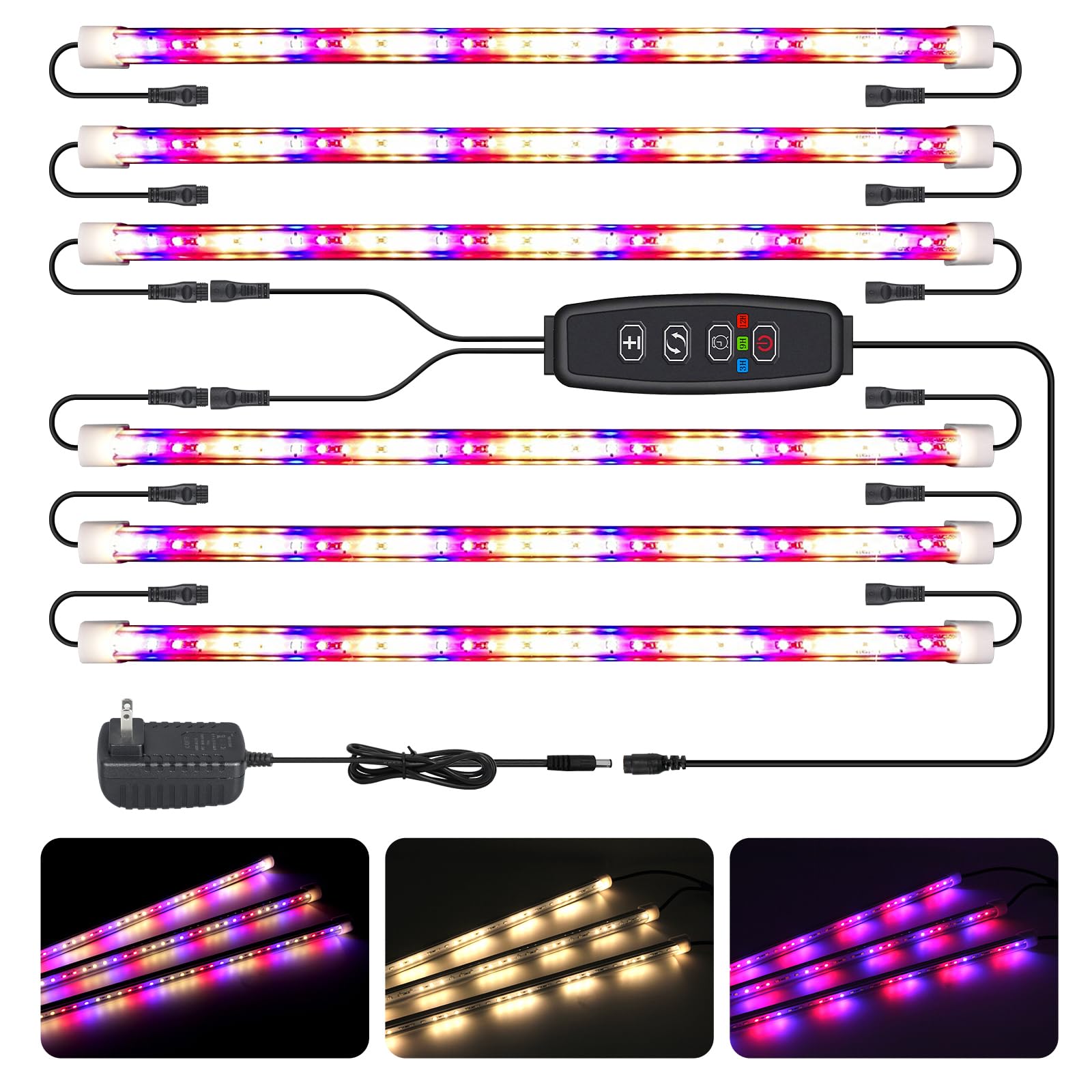 LED Grow Lights Strips for Indoor Plants, 3 Working Modes & 10 Dimmable Levels Plant Lights with Auto Cycle Timer 3/9/12Hrs, 36W Full Spectrum DIY Growing Lamps for Seedings Hydroponics, 6 Strips