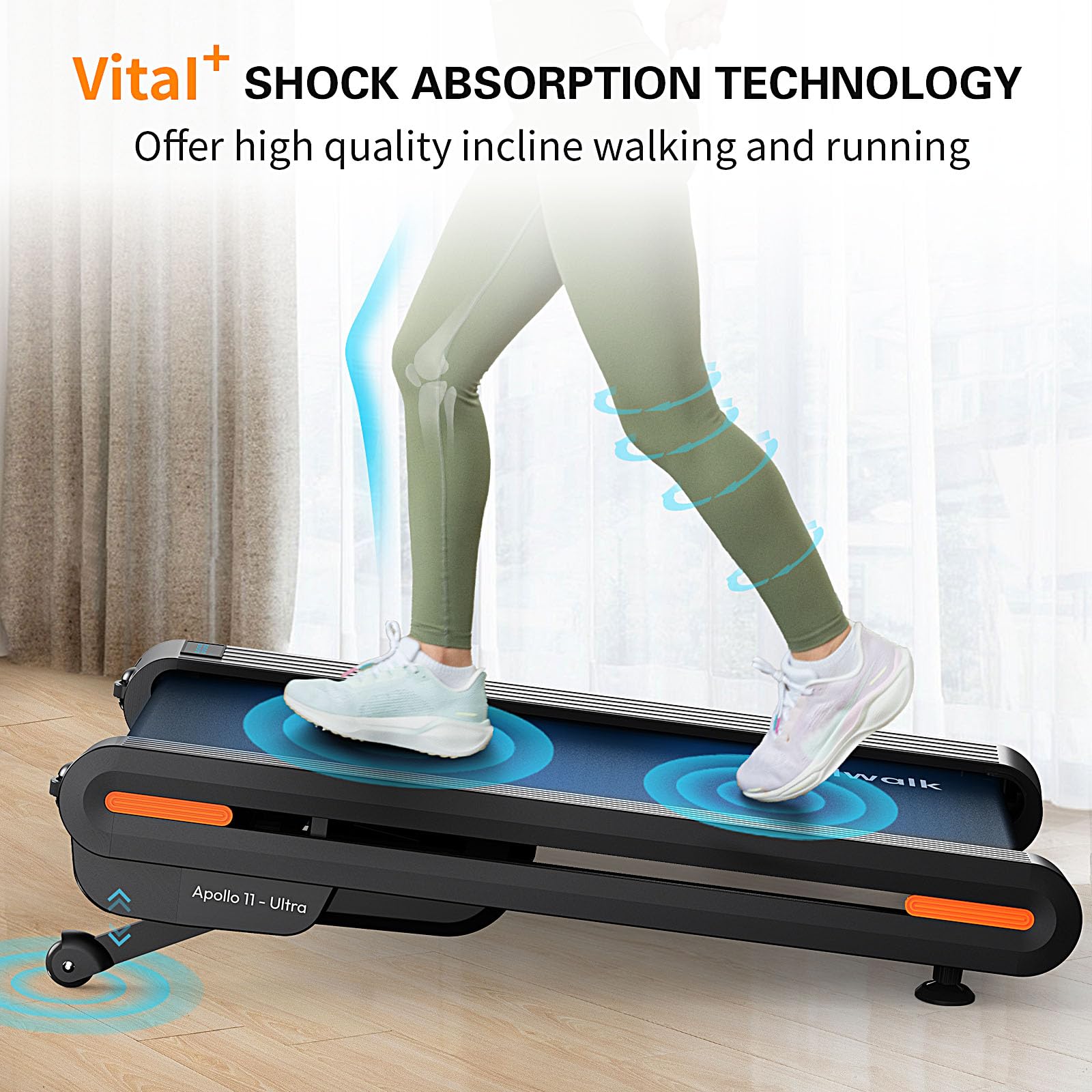 Walking Pad Treadmill with Auto Incline, Vitalwalk Wide Full Deck, 400lbs/350lbs Capacity, Portable Under Desk Treadmills for Home Office, 3.0HP Brushless, Vertical Space-Saving, Ambient Light, APP