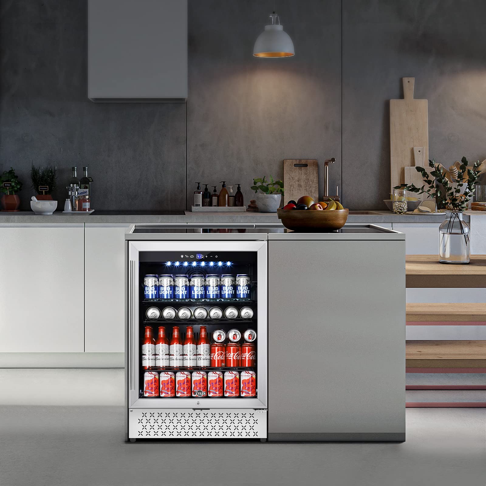 Tylza 24 Inch Beverage Refrigerator, 190 Can Capacity, Glass Door, Advanced Cooling Tech, Ideal for Beer, Soda, or Wine, Quiet Operation