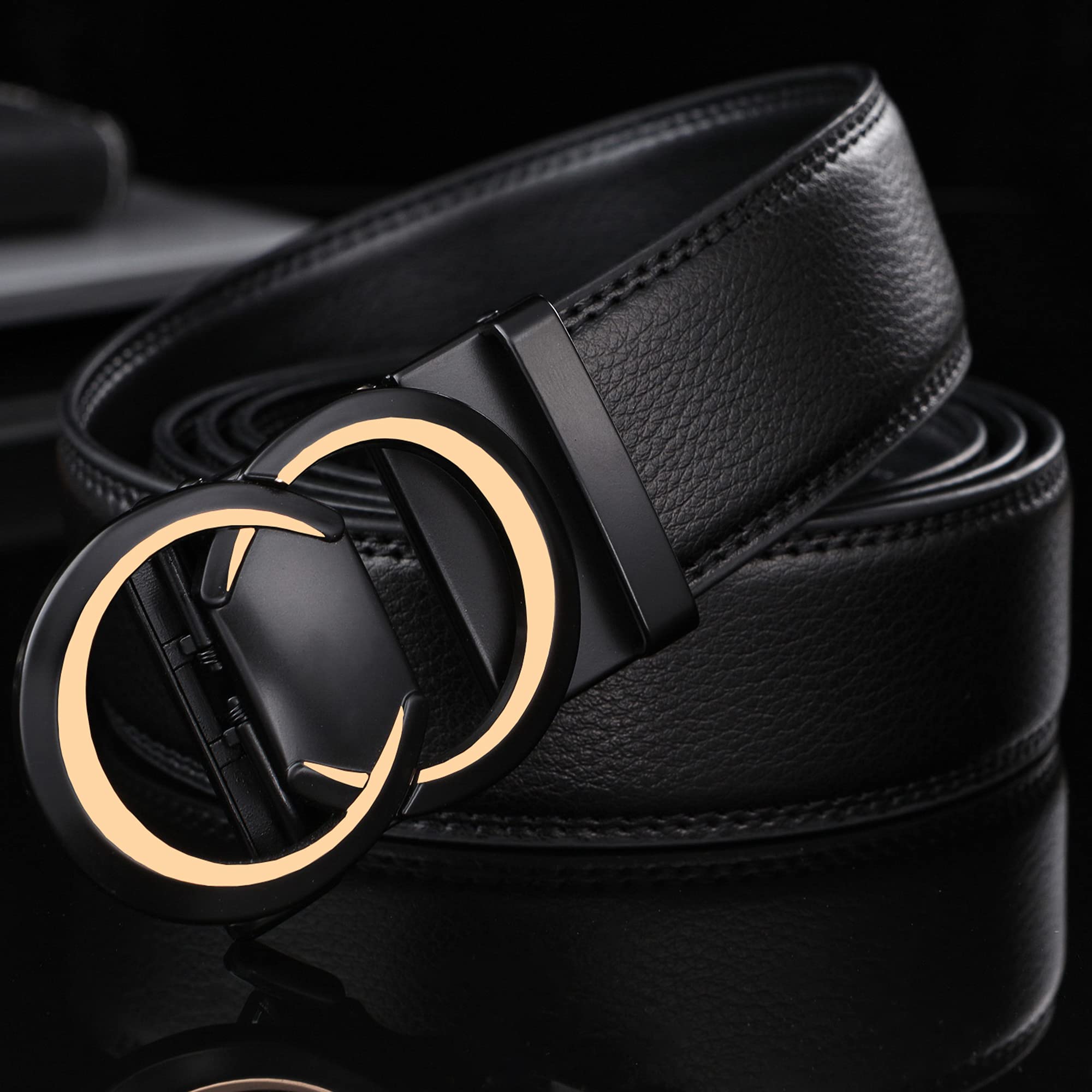 Civantiya Ratchet Belt for Men, Mens Belt Leather Designer 1 3/8" for Casual Jeans, Black Fashion Belts