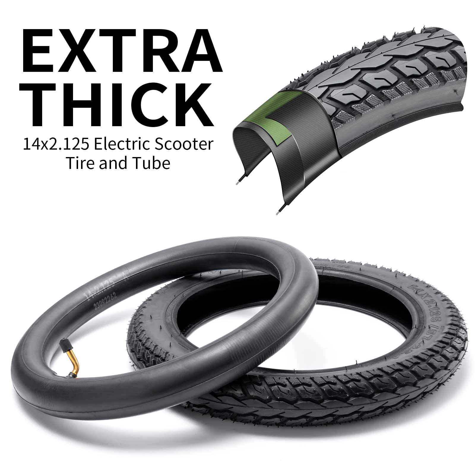 Heavy-Duty 14 x 2.125 57-254 Tire and Tube Set with Angled Valve Stem 14 Inch Electric Scooter Tire Tube for Replacement Electric Scooters and E-Bike Tires 1 Set