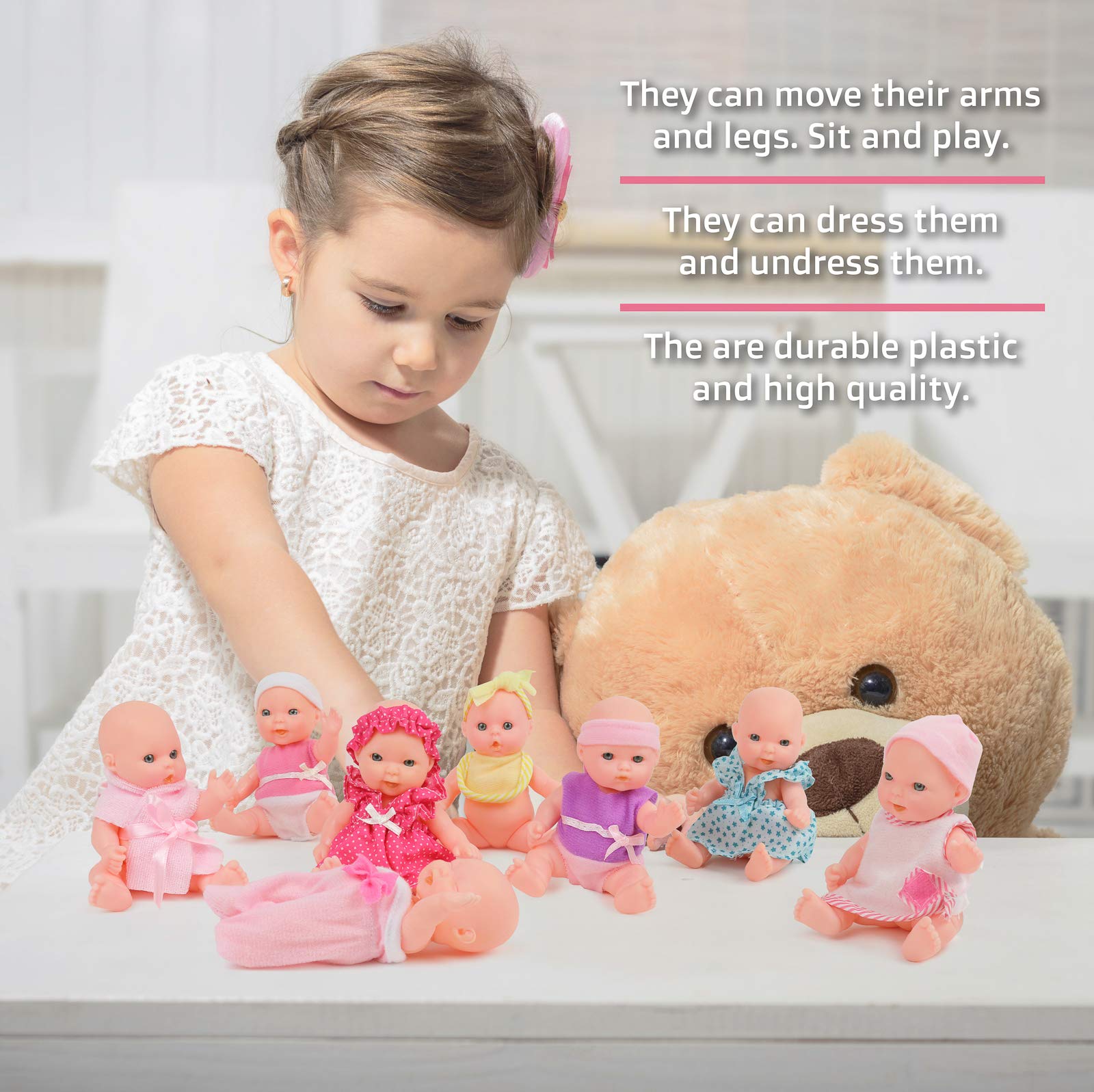 Click N' Play Small Baby Doll Set - Set of 8, 5" Small Toy - Nursery Playset Tiny Plastic Babies - Mini Baby Dolls for Girls Toddlers and Kids 3+ - Small Dolls