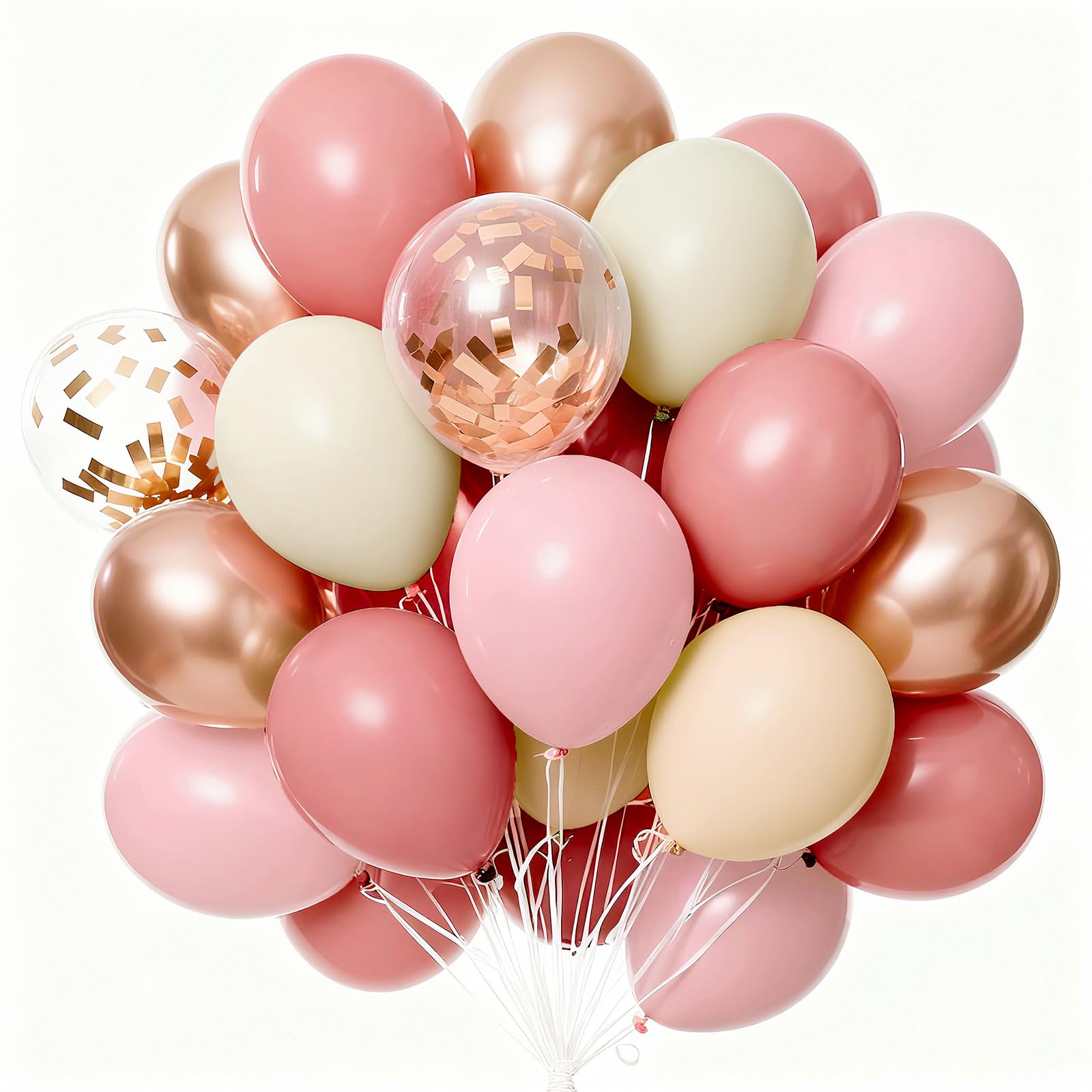 PartyWoo Dusty Pink Balloons 66pcs 12 Inch Blush Rose Pink Metallic Rose Gold Nude Boho White Sand Confetti Balloons for Baby Shower Birthday Gender Reveal Wedding Anniversary Party Decorations