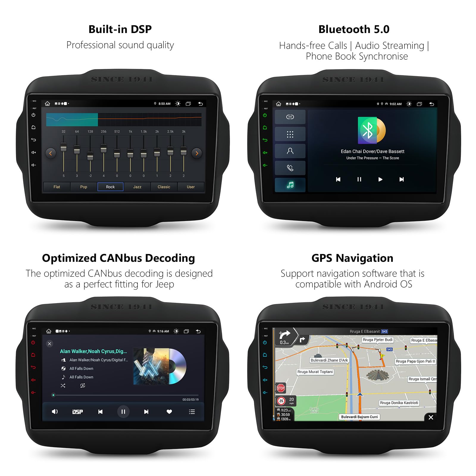 XTRONS Android 13 Car Stereo for Jeep Renegade, 9 Inch Touch Screen GPS Navigation Bluetooth Head Unit Built-in DSP Car Auto Play Support 4G LTE OBD2 DVR TPMS Backup Camera