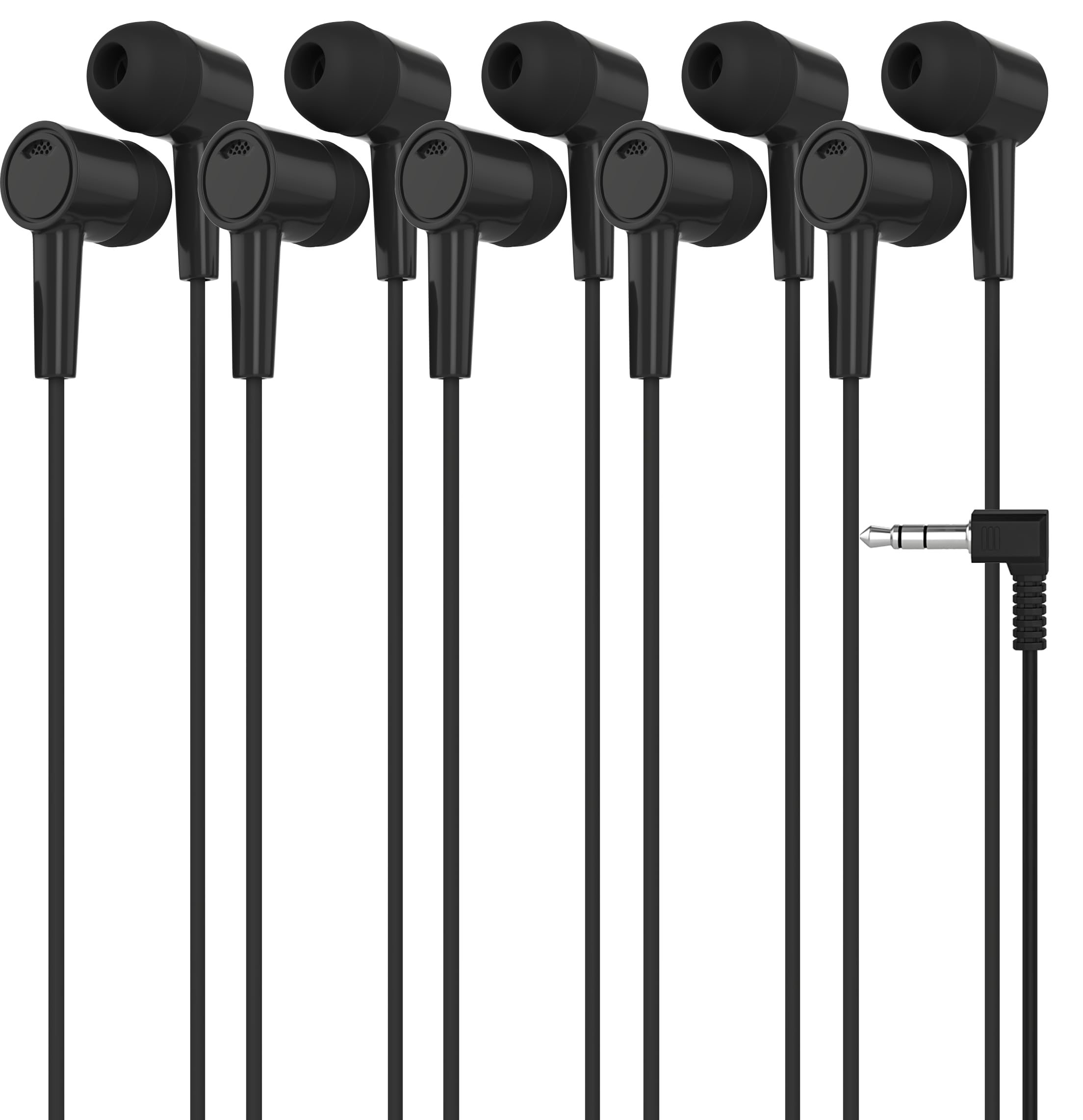Maeline 5 Pack Earbuds in-Ear Stereo Headphones for School Classroom, Library, Travel, Gym 3.5mm Jack, Tangle-Free Wired Earphones for MP3, Phones, Computer and Laptops, Black
