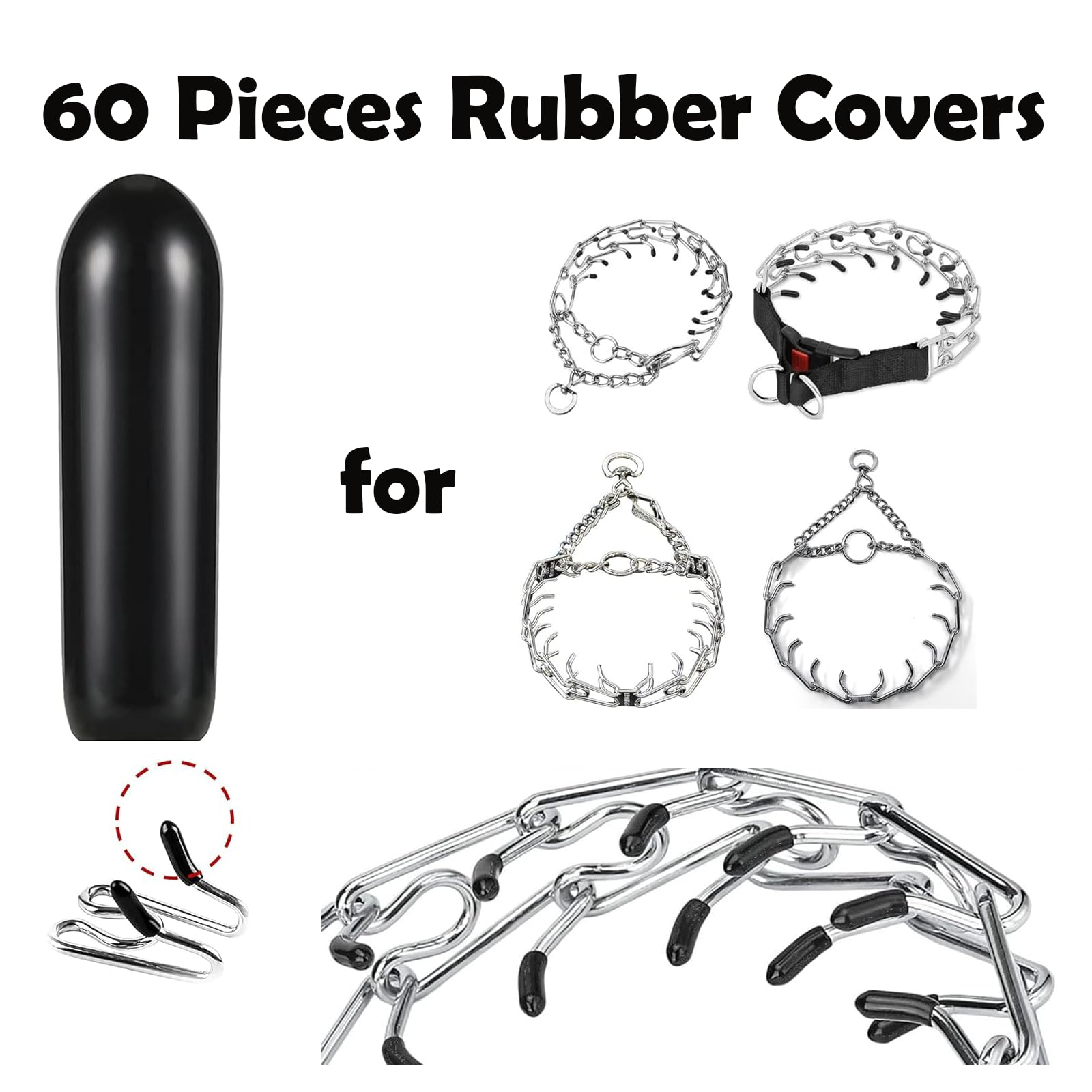 WOSKAR Prong Collar Covers (60 Tips per Pack), Vinyl Comfort Prong Tips for 2.25mm-4.0mm Dog Pinch Collar(3.0mm-3.5mm)
