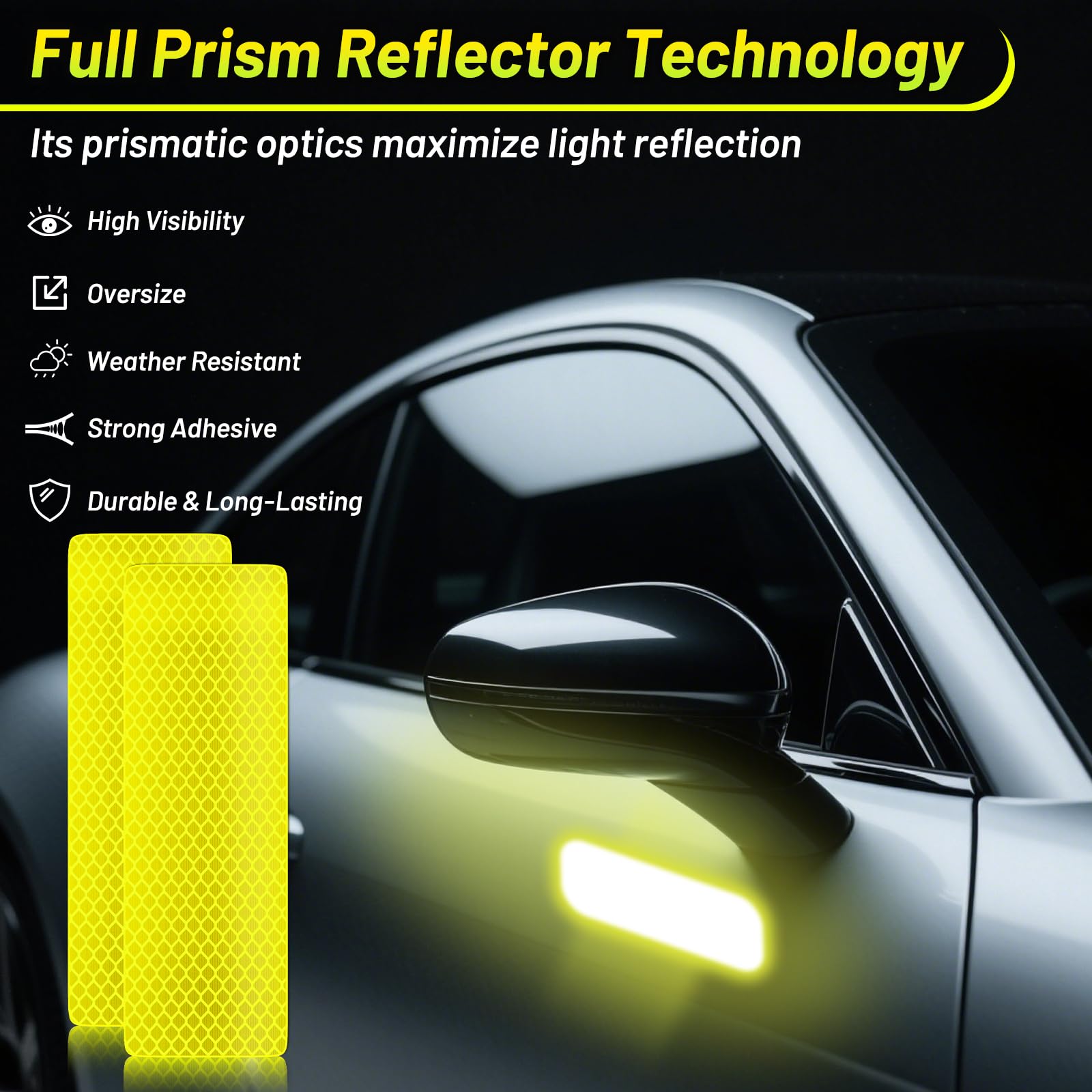 PHIXBEAR Extra Large Reflective Tape Made of 3M DG3, High Visibility Yellow-Green Reflective Stickers for Car, Bike, Helmet, Mailbox - Enhanced Night Safety & Wide Coverage 2" x 6" 8 PCS