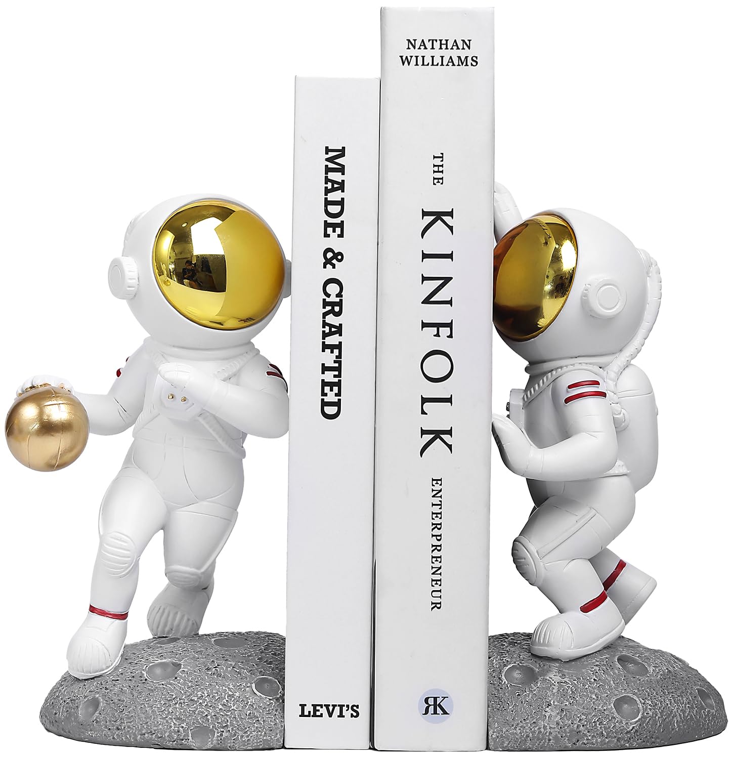 Ureymx Astronaut Bookends, Space Theme Bookends for Shelves, Unique Office Home Room Heavy Duty Bookends Decorative, Book Ends with Anti Slip for Kids Rooms Decor Boys Girl Idea Gift (Gray)