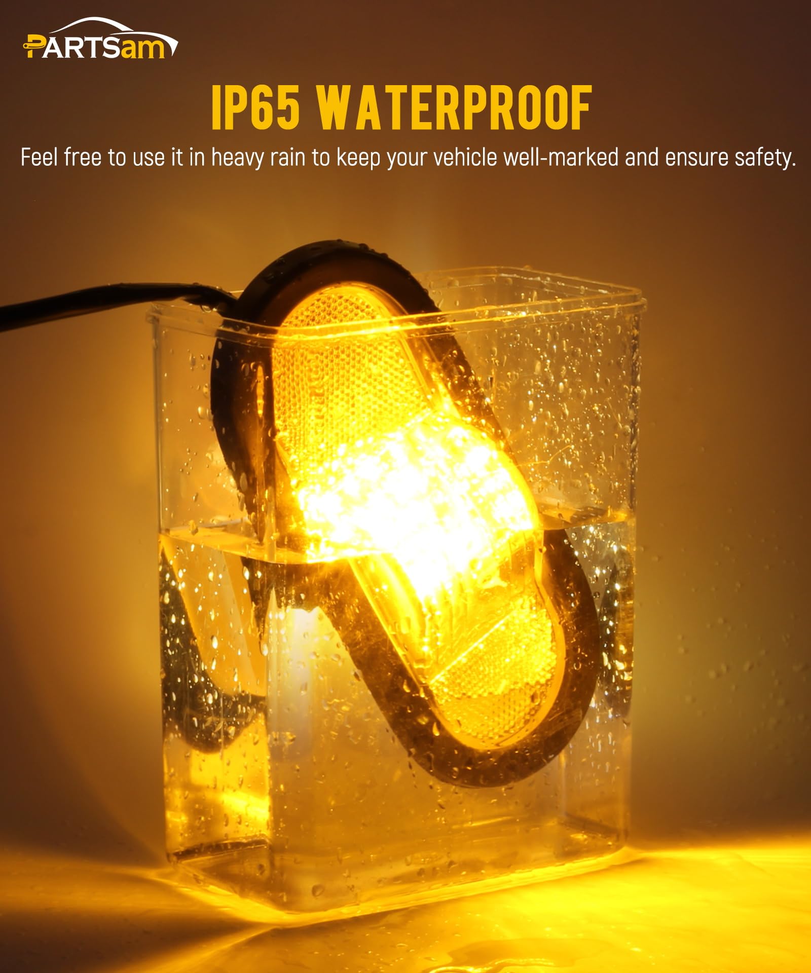 Partsam 2Pcs 6.5" Mid Turn Signal Amber Marker Light Rubber Mount 24 LED w/Reflex Lens Universal Waterproof 6 Inch Oval Led Mid-Ship Marker and Turn Signal Semi Truck Trailer Light