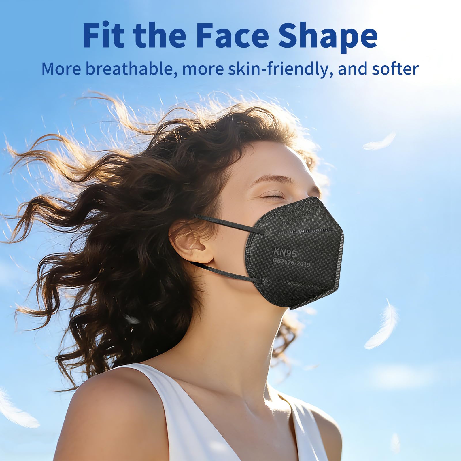 Hotodeal KN95 Face Masks 40 Pcs, Black Kn95 Masks for Adults, 5 Layers Cup Dust Mask for Men, Women, Healthcare/Essential Workers