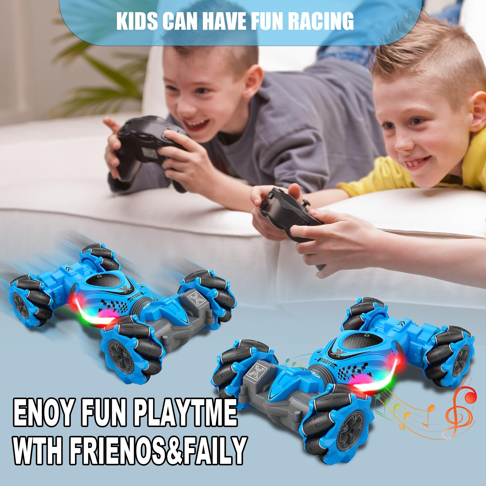 Weocar Gesture RC Car, 4WD High Speed Drift Stunt Car, 2.4Ghz Remote Control Cars Gesture Sensor, 360° Rotating Twist Offroad Cars w/Music Lights, Age 6-12 Boys Girls Birthday Gifts Xams, Blue