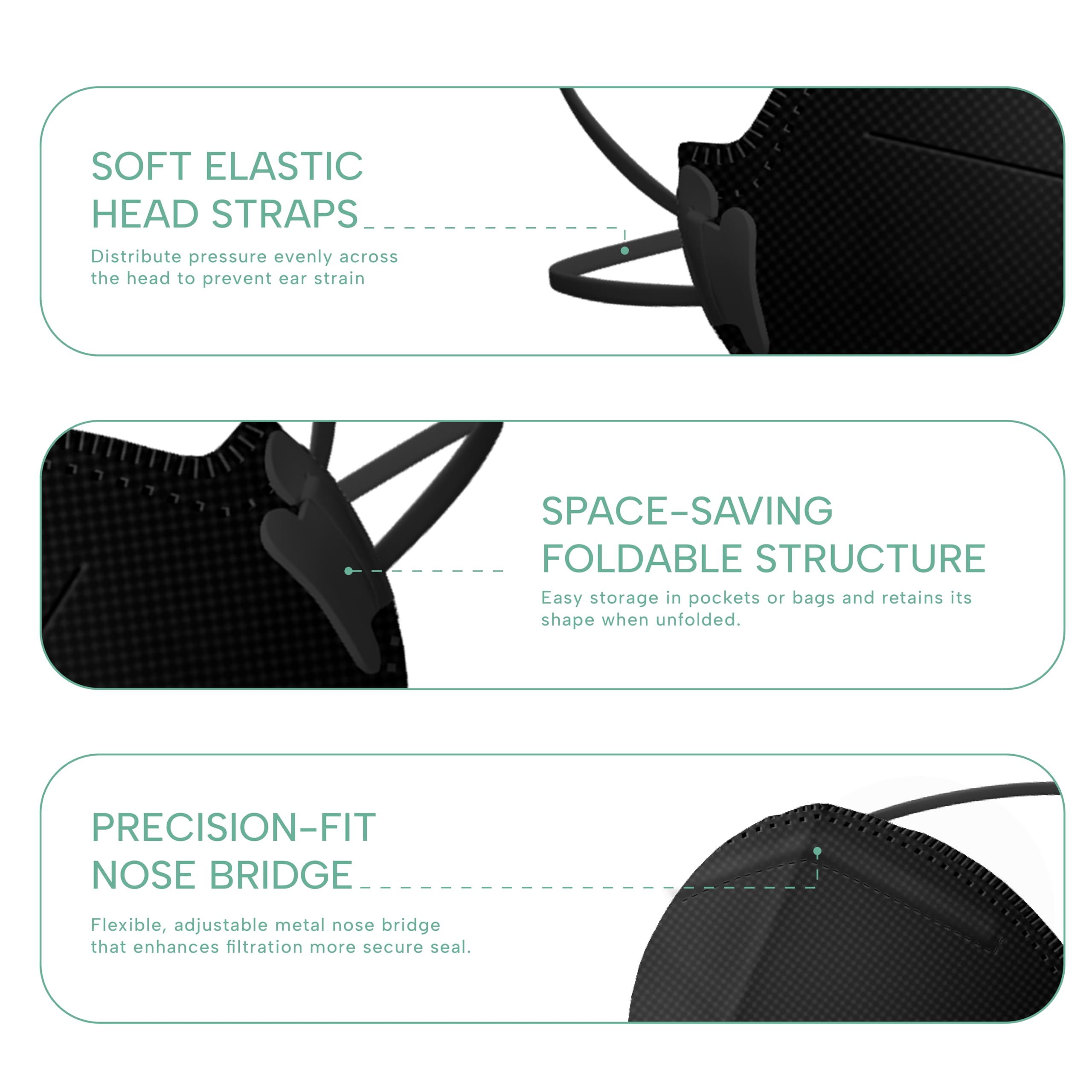 Well Before N95 Mask - NIOSH Approved Respirator (Black, Pack of 20), Lightweight design, Breathable and comfortable for long periods of wear, N95 Masks For Adults