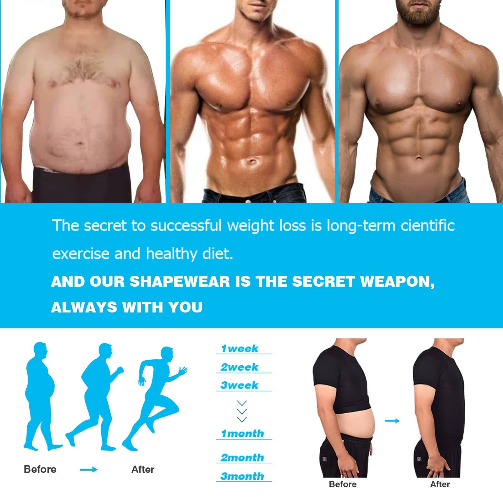 Men's Slimming Body Shaper Vest Undershirt Abs Abdomen Slim Tank Top White
