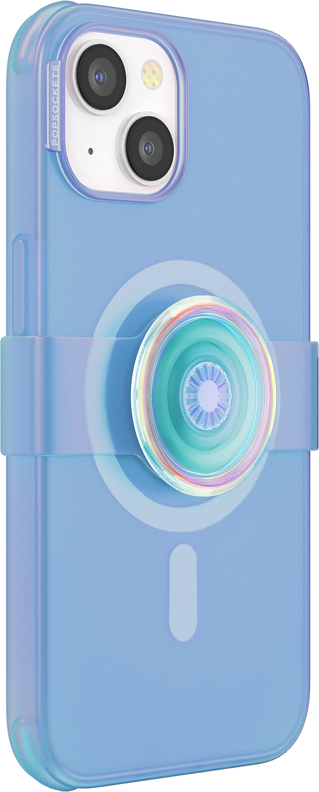PopSockets iPhone 14 Plus Case with Phone Grip and Slide Compatible with MagSafe, Wireless Charging Compatible - Blue Translucent