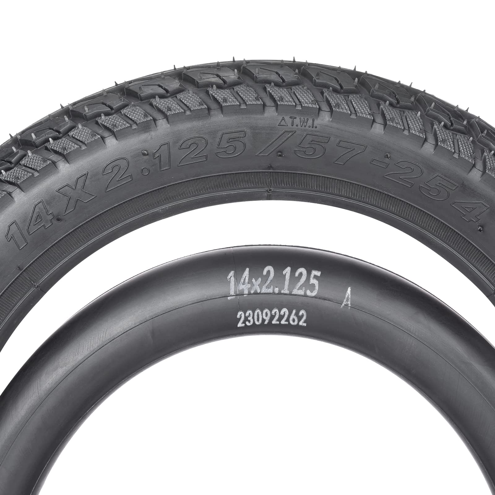 Heavy-Duty 14 x 2.125 57-254 Tire and Tube Set with Angled Valve Stem 14 Inch Electric Scooter Tire Tube for Replacement Electric Scooters and E-Bike Tires 1 Set