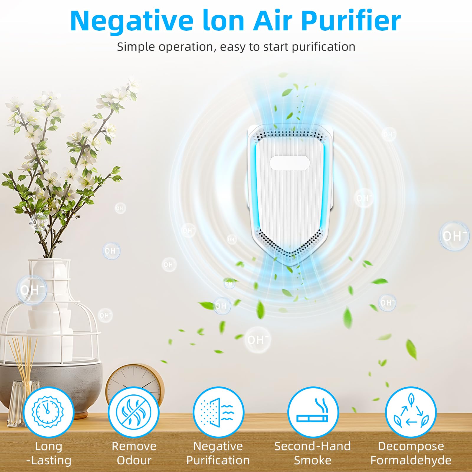 Air Ionizers for Home Plug In,Air Purifier Plug in Wall,Negative Ion Air Purifier for Bedroom -Quiet Operation Air Freshener for Home, Bedroom, Office, Garage Room,Odor,Pets Smell(8)