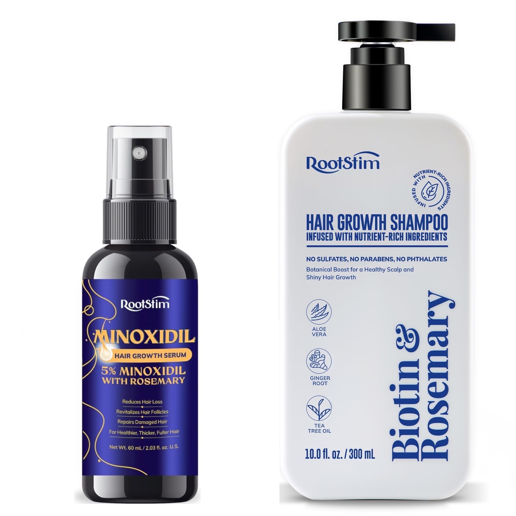 RootStim Biotin & Rosemary Hair Growth Shampoo and 5% Minoxidil Serum Hair Loss Treatment