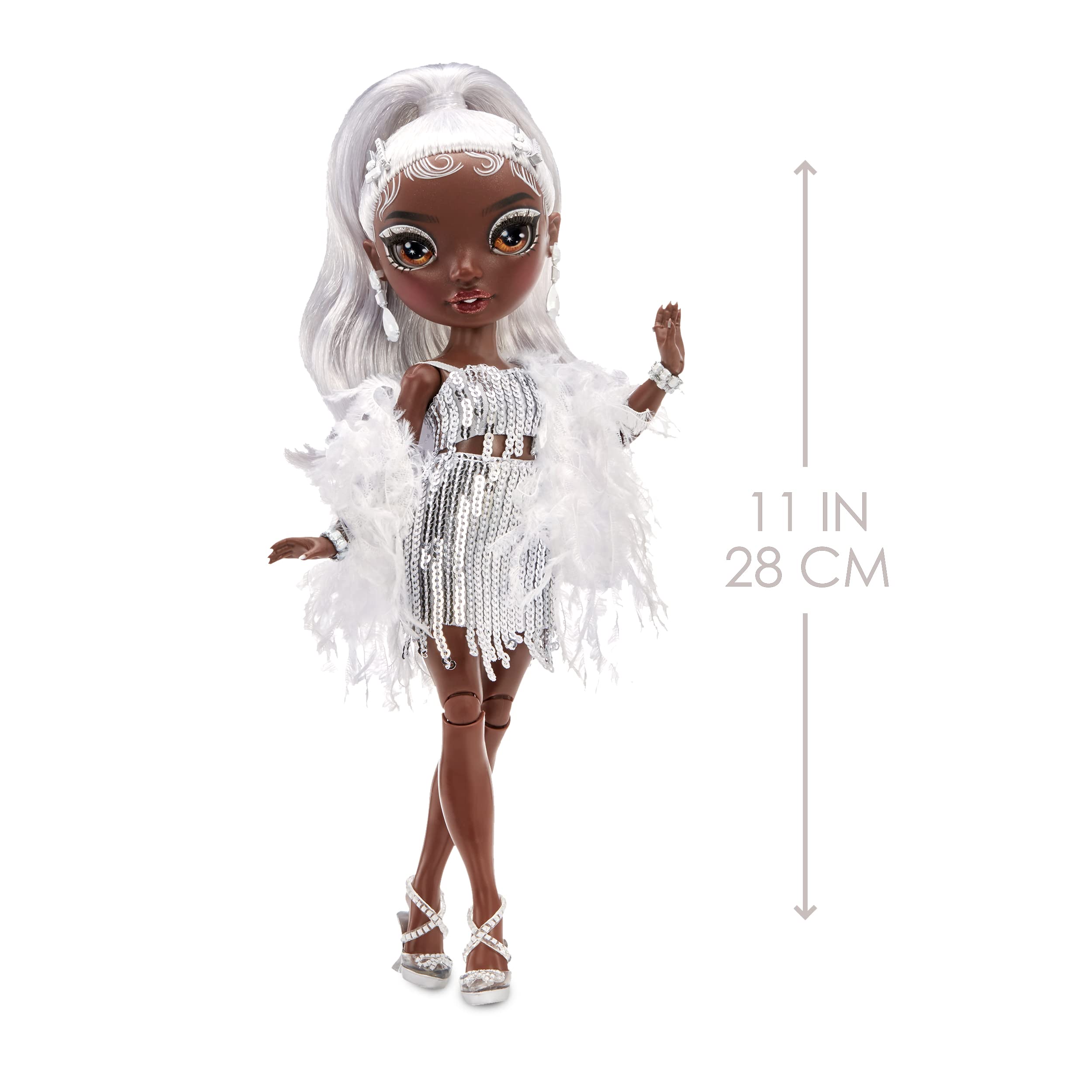 Rainbow High Rainbow Vision Rainbow Divas- Ayesha Sterling (Silver) Posable Fashion Doll with 2 Designer Outfits to Mix & Match + Vanity Playset, Great Toy Gift for Kids 6-12 Years Old & Collectors