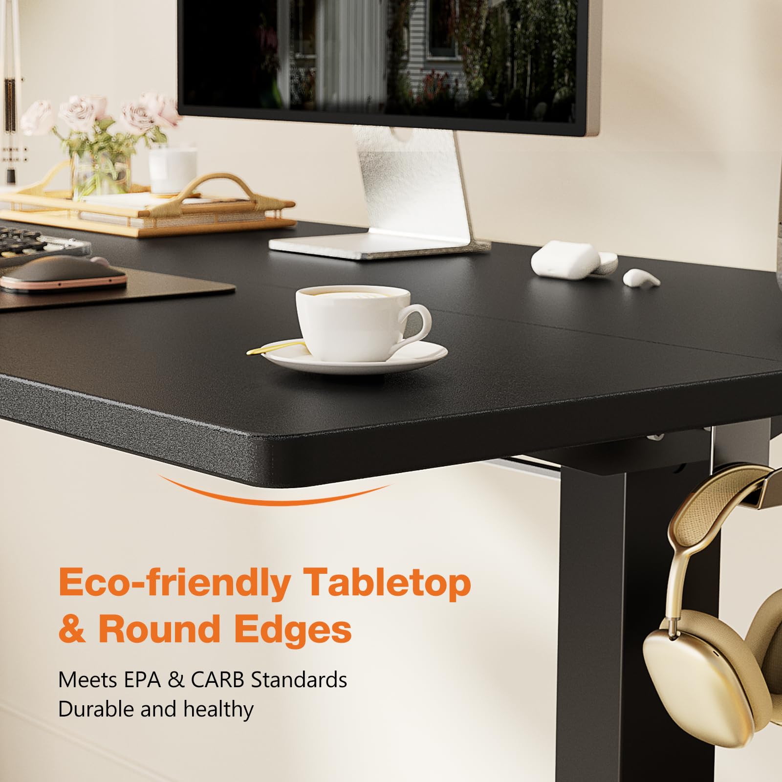 Sweetcrispy Standing Desk Adjustable Height, 55inch Electric Sit Stand up Desk for Home Office, Modern Rising Work Table for Computer Laptop, Gaming Desk Ergonomic Workstation, Black