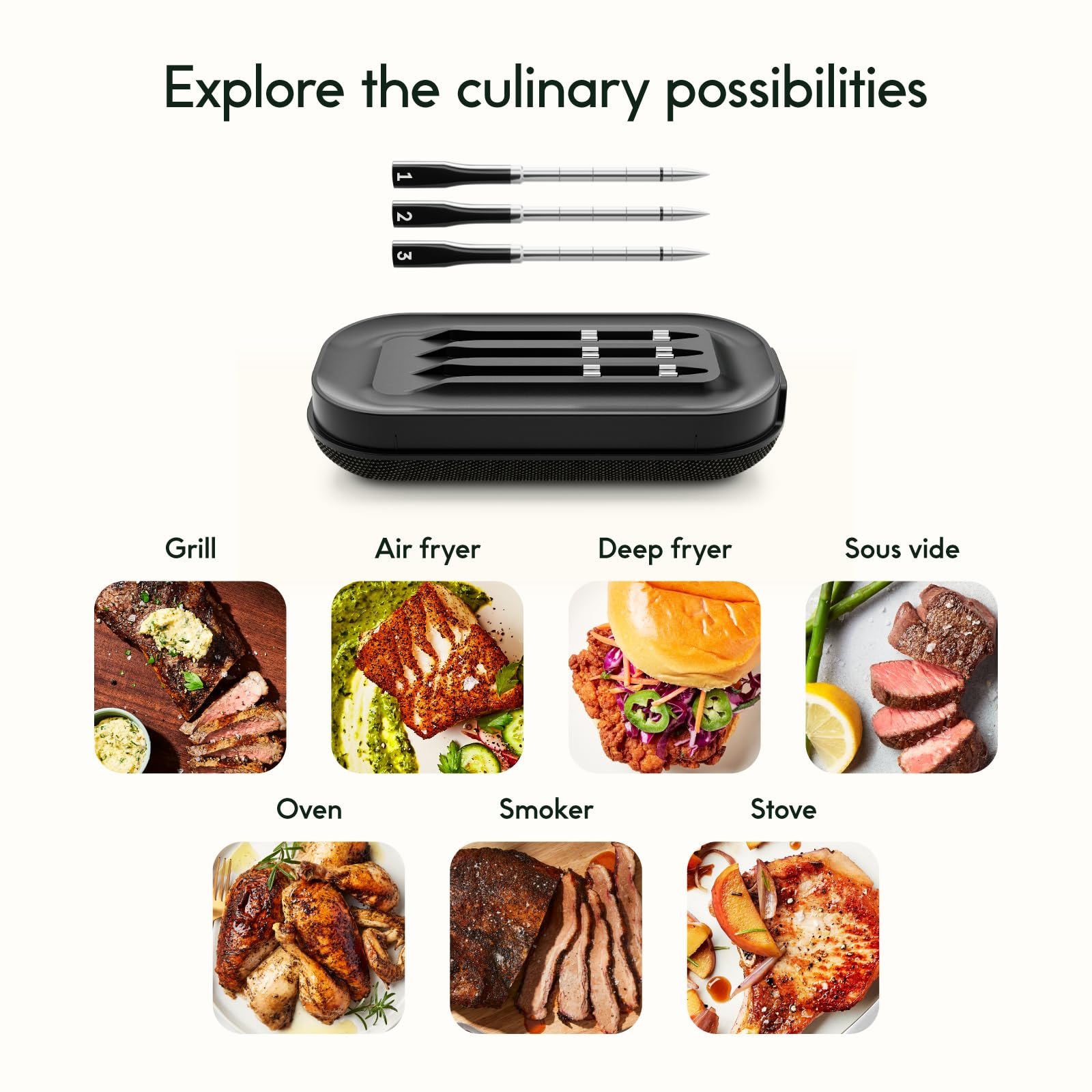 CHEF iQ Smart Wireless Meat Thermometer with 3 Ultra-Thin Probes, Unlimited Range Bluetooth Meat Thermometer, Digital Food Thermometer for Remote Monitoring of BBQ Grill, Oven