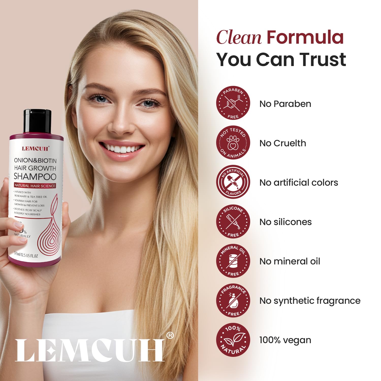 Onion Shampoo for Hair Growth: Onion Hydrosol Shampoo for Thicker-Looking Hair - Smooths Scalp With Tea Tree & Ginger - Thickening Formula Support Hair Regrowth For Women Men 12.5Fl Oz