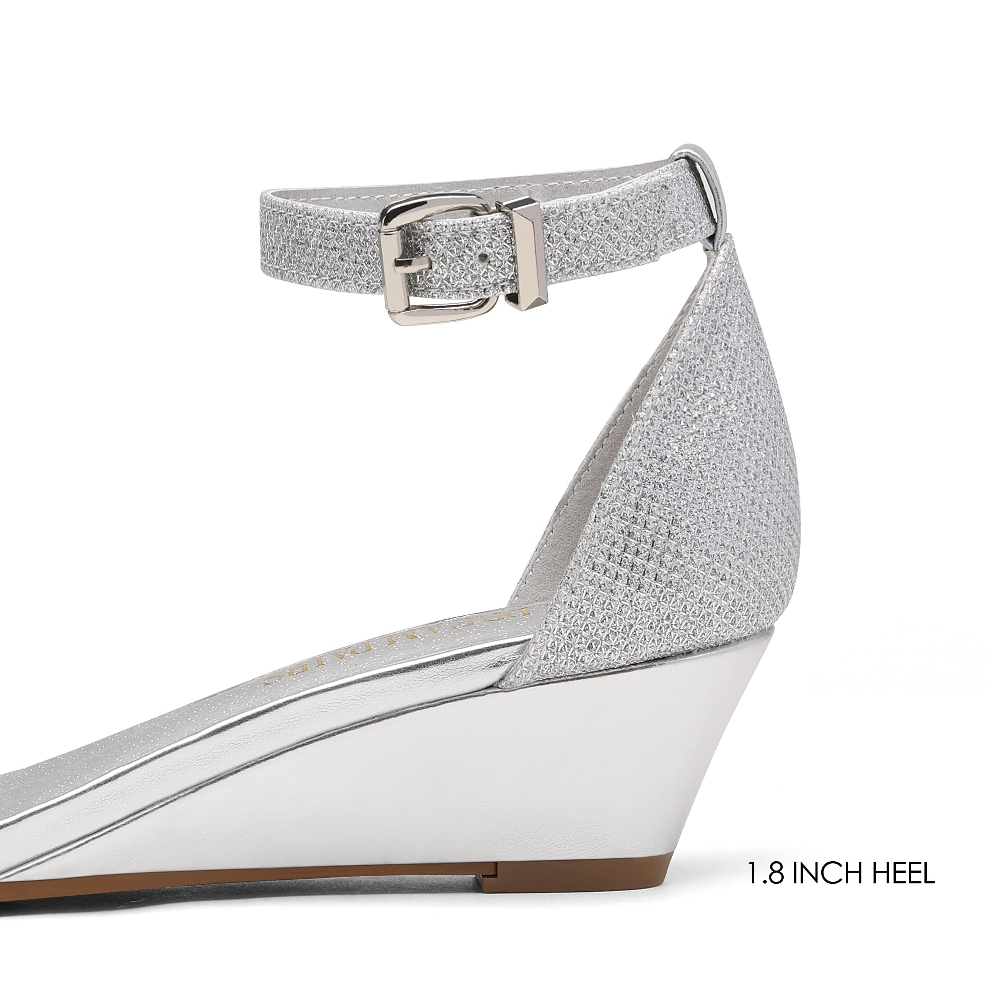 DREAM PAIRS Women's Ingrid Silver Plaid Ankle Strap Low Wedge Sandals Size 11 M US