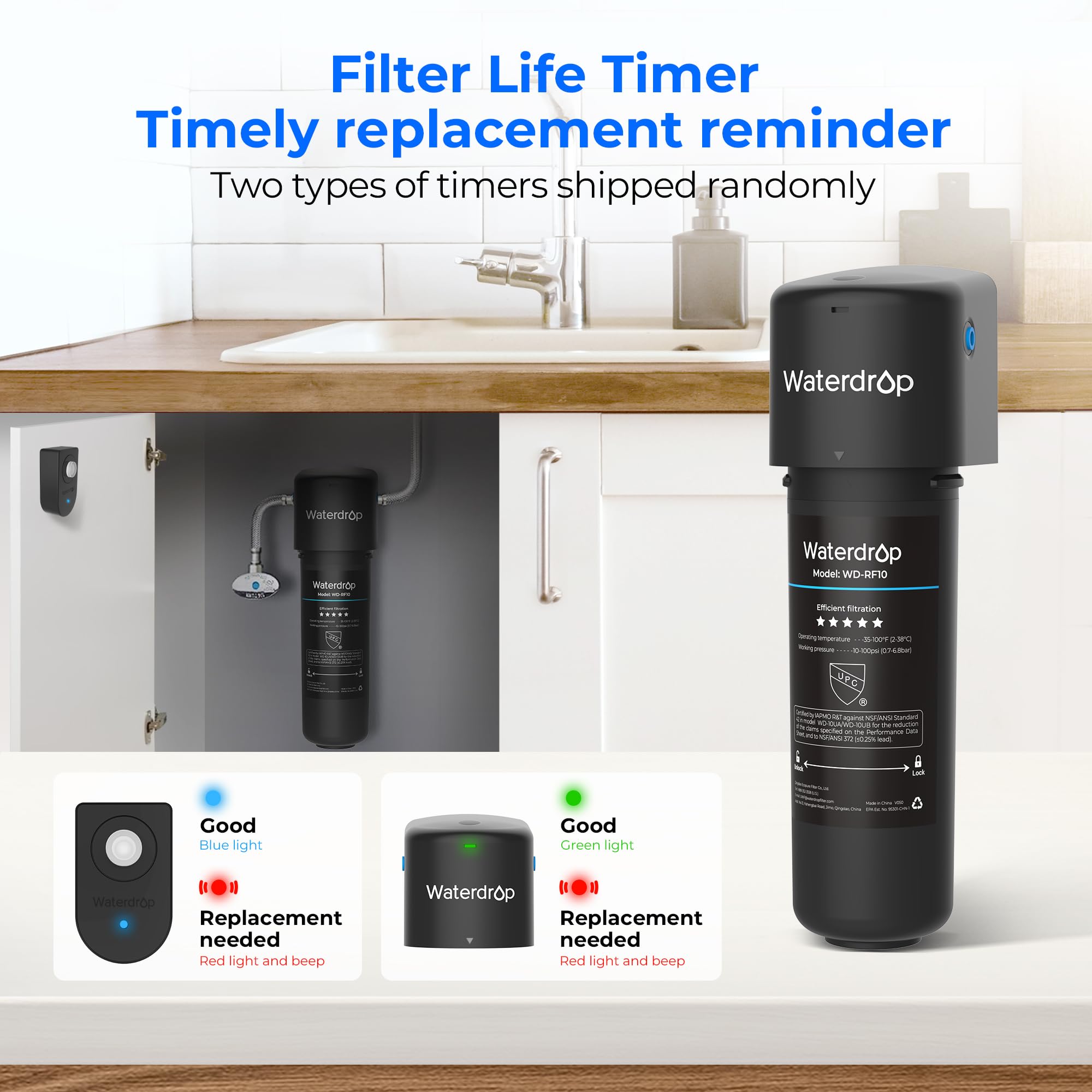 Waterdrop 10UA Under Sink Water Filter System, Reduces PFAS, PFOA/PFOS, Lead, Chlorine, Bad Taste & Odor, Under Counter Water Filter Direct Connect to Kitchen Faucet, NSF/ANSI 42 Certified, 8K Gallons