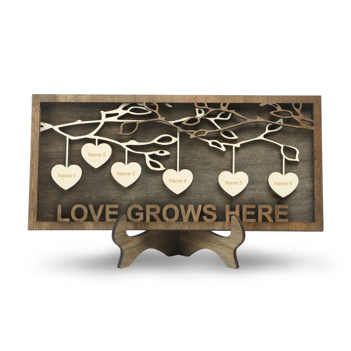 Jeweidea Personalized Family Sign with 2-9 Names Custom Wooden Tree of Life Frame Engraved Wood Plaques Decor Birthday Gift for Mom Women (6 Names)