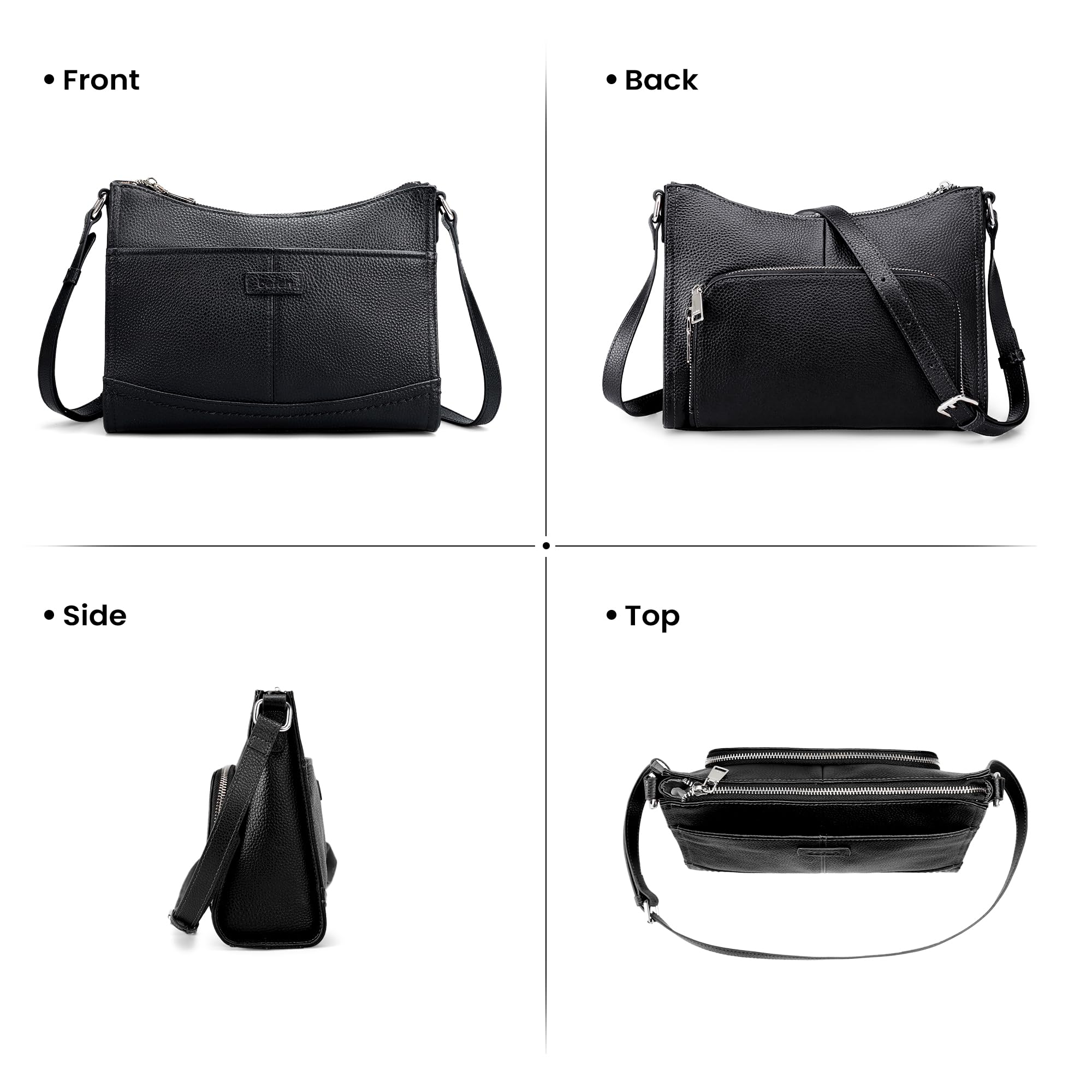 befen Black Genuine Leather Crossbody Bags for Women, Womens Small Anti-Theft Crossbody Purse with Built in RFID Blocking Wallet for Travel