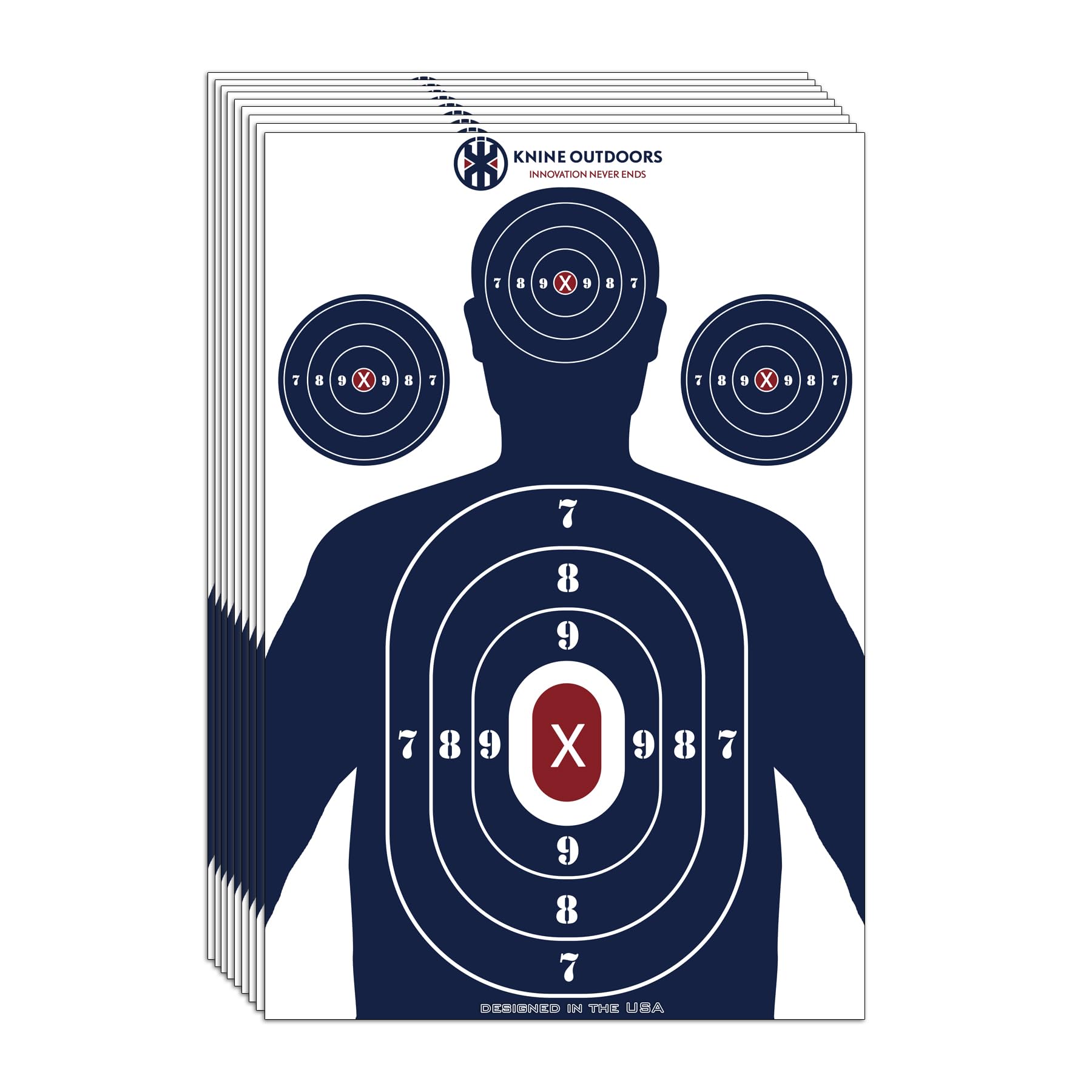 KNINE OUTDOORS Shooting Targets Paper, 12 x18 inch, Bulk for Hunting, Handguns, Pistols, Rifles, Silhouette with Red Bullseye, Blue Design (50 Pack)