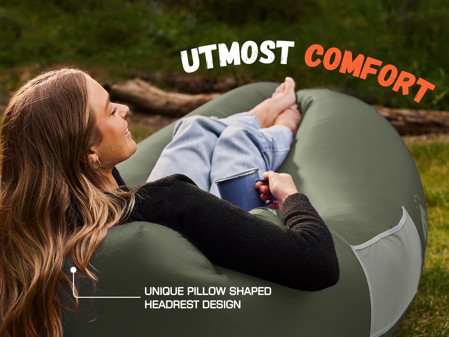 WEKAPO Inflatable Couch Air Lounger Chair - Camping & Beach Accessories, Portable Blow up Sofa for Hiking, Lawn, Indoor/Outdoor Movies & Music Festivals. Lightweight and Easy to Set Up Air Hammock