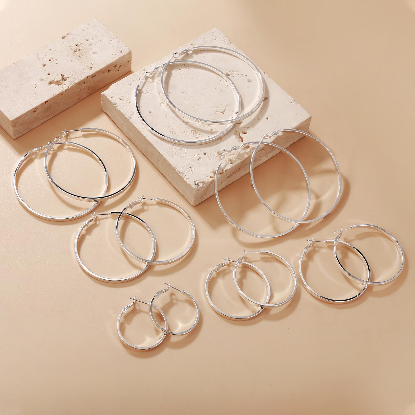 LOUMILEO Large Silver Hoop Earrings for Women Hypoallergenic Sterling Silver Hoop Earrings Lightweight Big Silver Hoop Earrings 3mm Thin Silver Hoop Eearrings for Women Girls 70MM