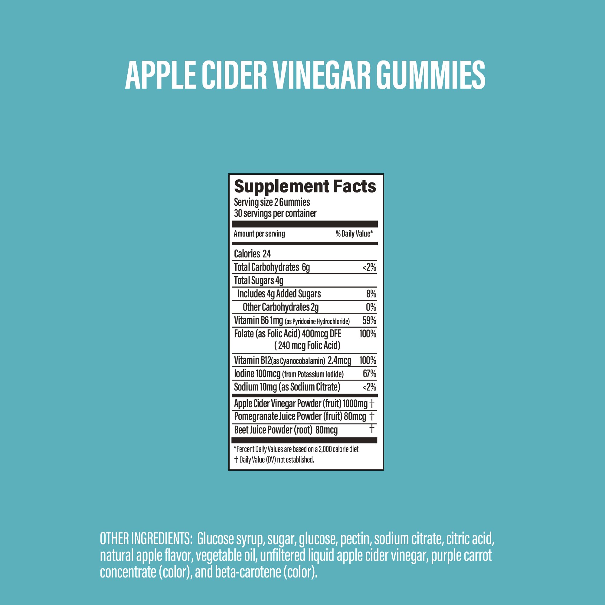 BUBS Naturals Apple Cider Vinegar Gummies - with The Mother - All Natural Vegan ACV Gummy Vitamins - Supports Detox, Digestion - Energy Booster with B Vitamins - 60 Count