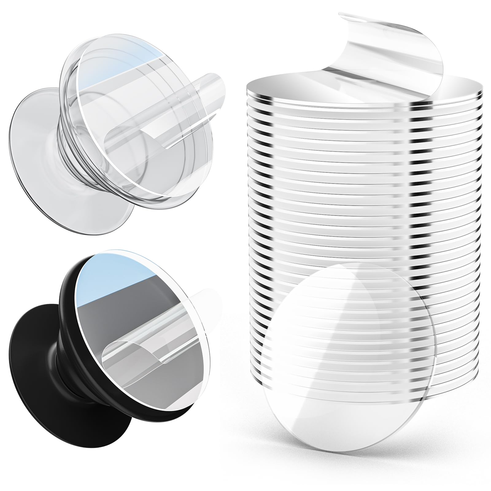 PHIXBEAR 30 Pack Super Sticky Adhesive, Clear Invisible Adhesive Replacement for Pop Socket Base, 1.4 Inch Non-Damaging Double Sided Tapes for Phone Collapsible Grip & Stand Back