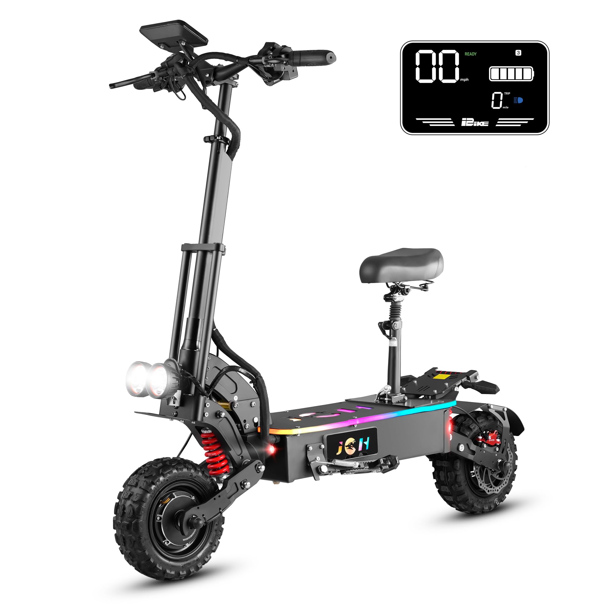 JGH 6000W 40Ah Dual Motor Electric Scooter for Adults with Seat, 65-75 Mile Range, 55MPH Top Speed, Foldable, LED Display, Non-Slip Deck, Adjustable Handlebar Height