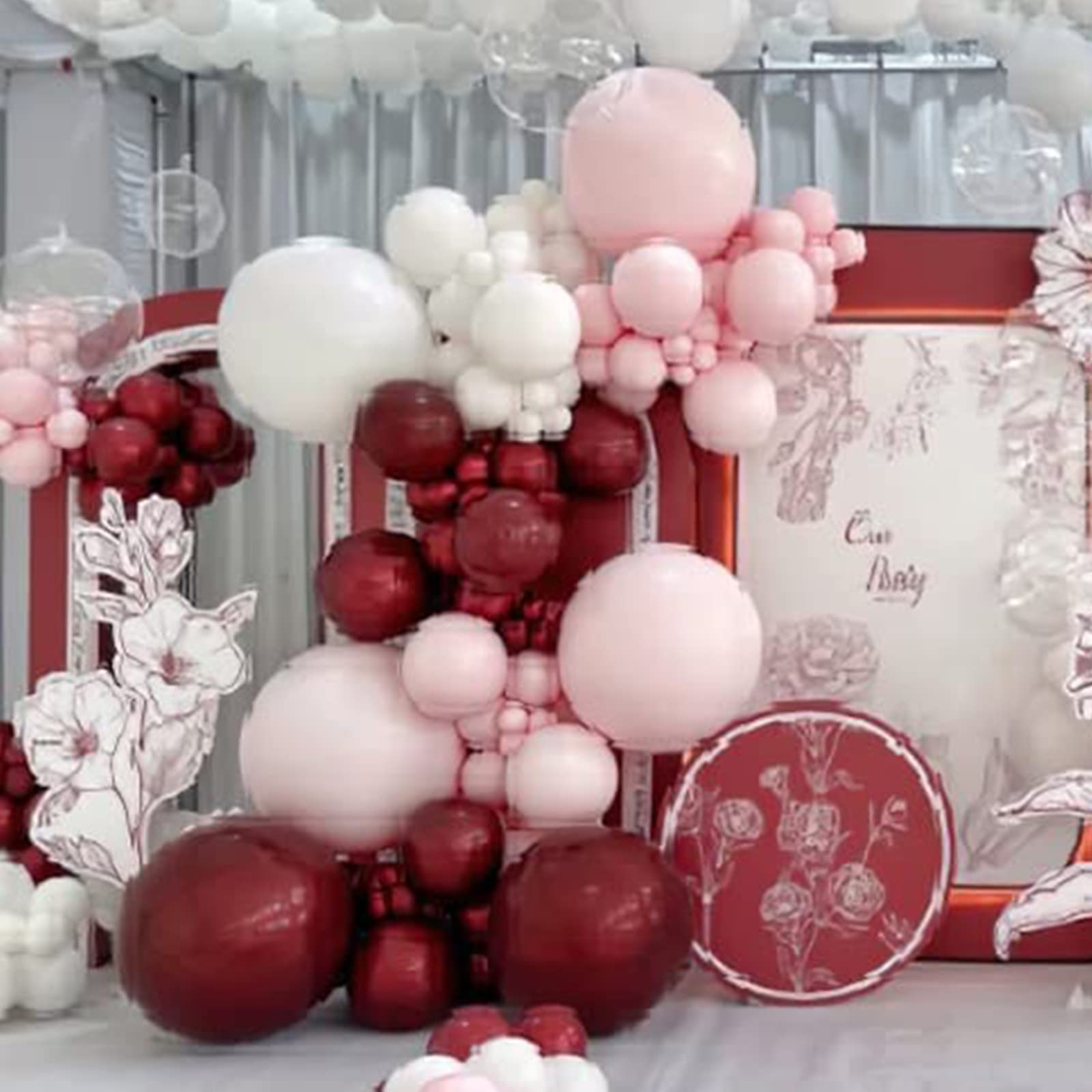 PartyWoo 140 pcs Burgundy and Pink Balloon Garland Kit, Balloons, White Balloons Pastel for as Birthday Decorations, Baby Shower Wedding Decorations