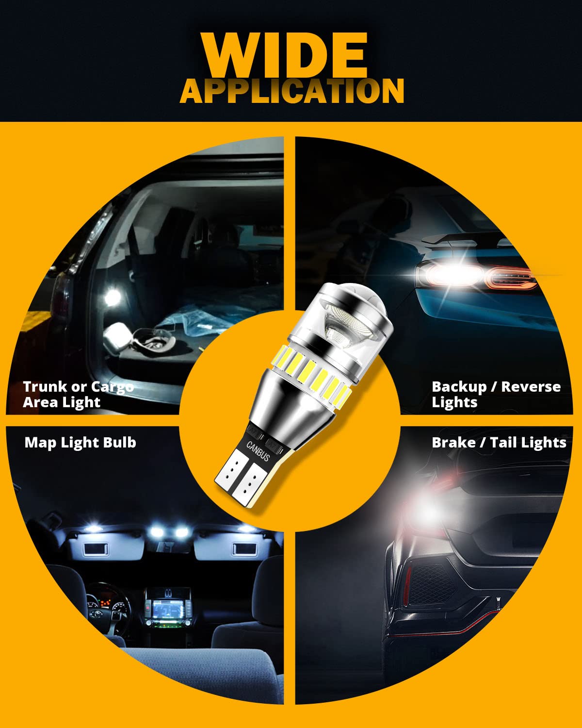 Auxbeam 912 921 LED Bulb for Backup Reverse Light Bulbs, 4000 Lumens 400% Brighter Super Bright Canbus Error Free 906 904 922 W16W T15 LED Bulbs with Double Projectors, 6500K White, Pack of 2